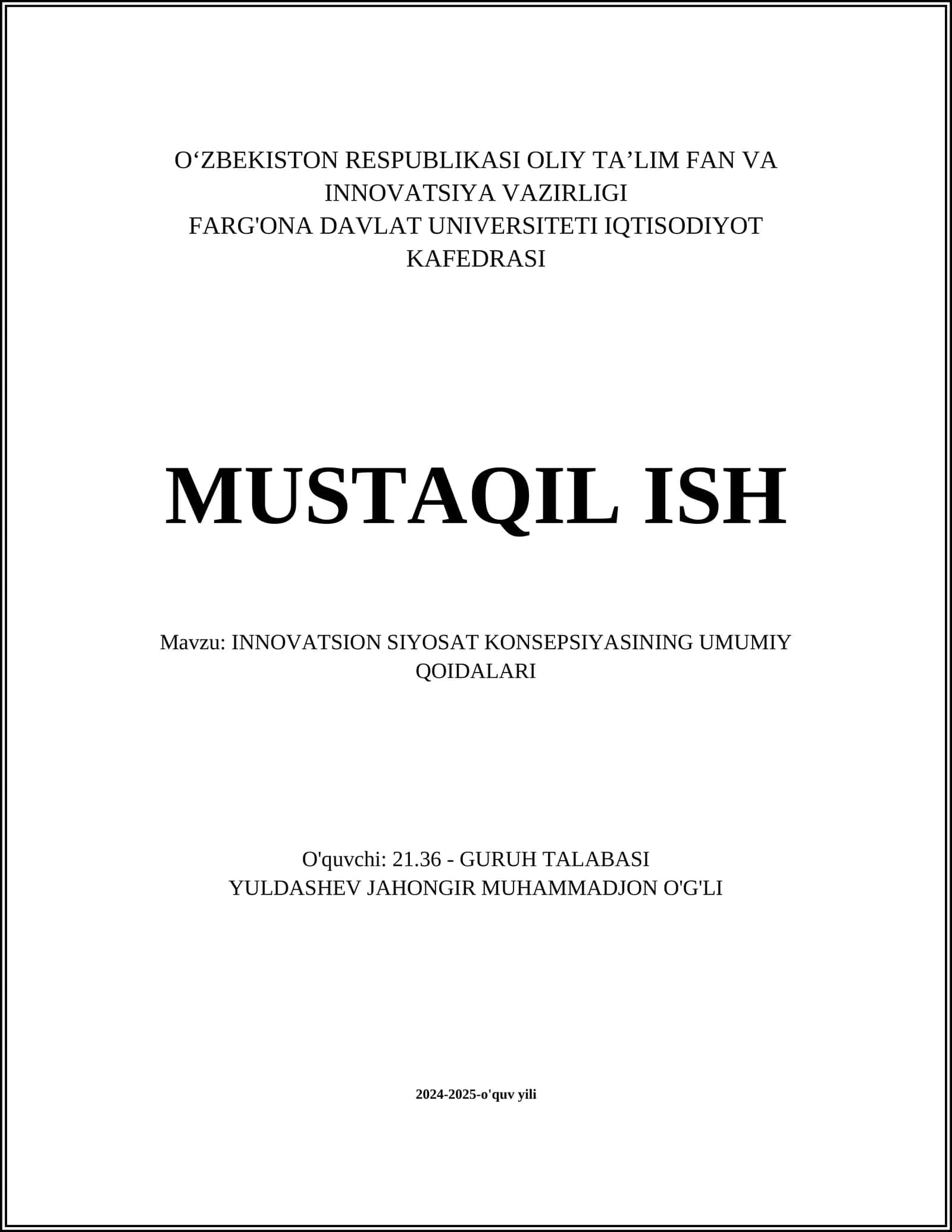 INNOVATSION SIYOSAT KONSEPSIYASINING UMUMIY QOIDALARI