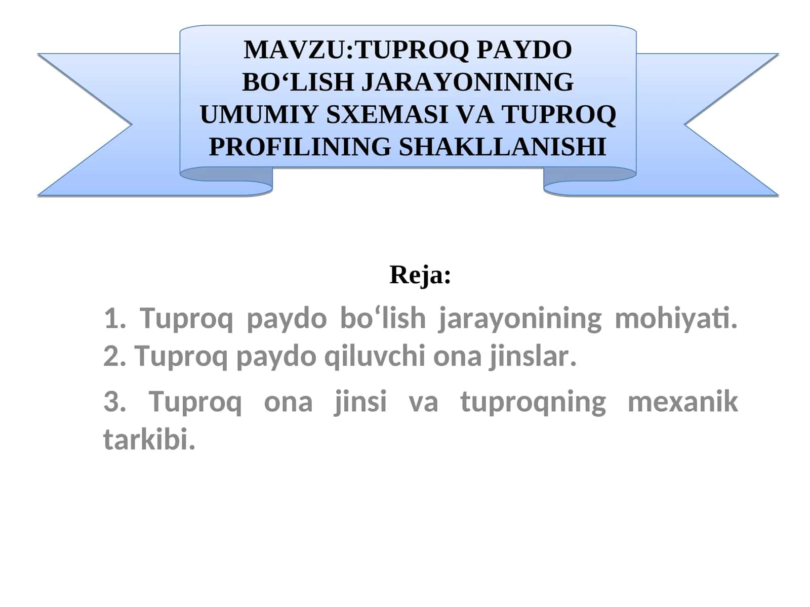 TUPROQ PAYDO BO‘LISH JARAYONINING UMUMIY SXEMASI VA TUPROQ PROFILINING SHAKLLANISHI