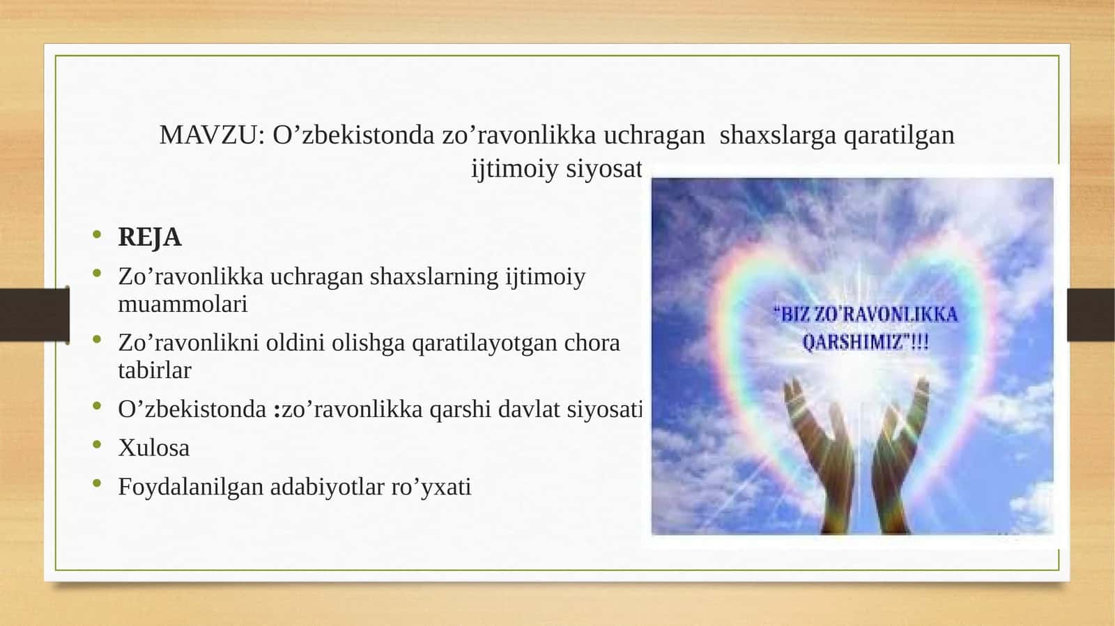 O’zbekistonda zo’ravonlikka uchragan shaxslarga qaratilgan ijtimoiy siyosat