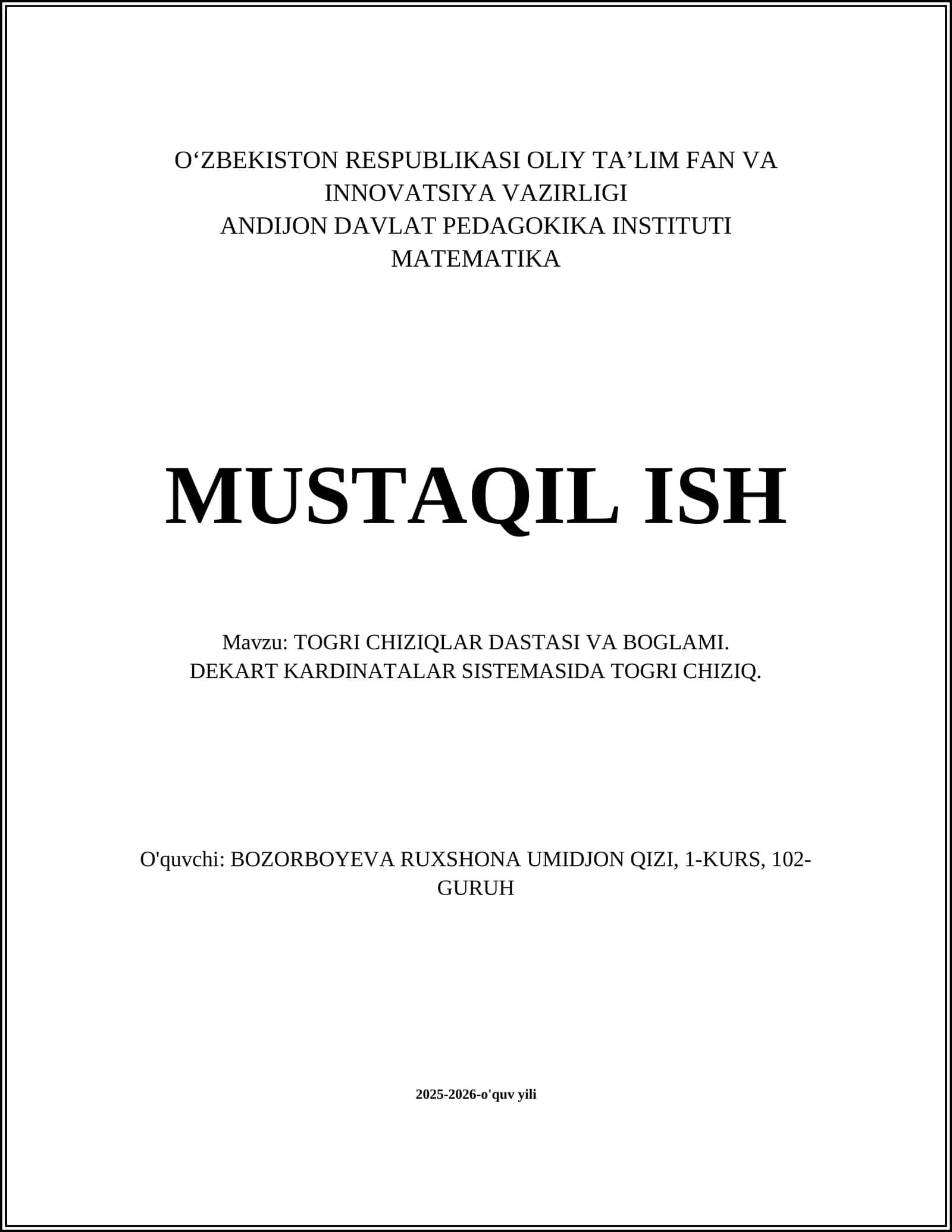 TOGRI CHIZIQLAR DASTASI VA BOGLAMI