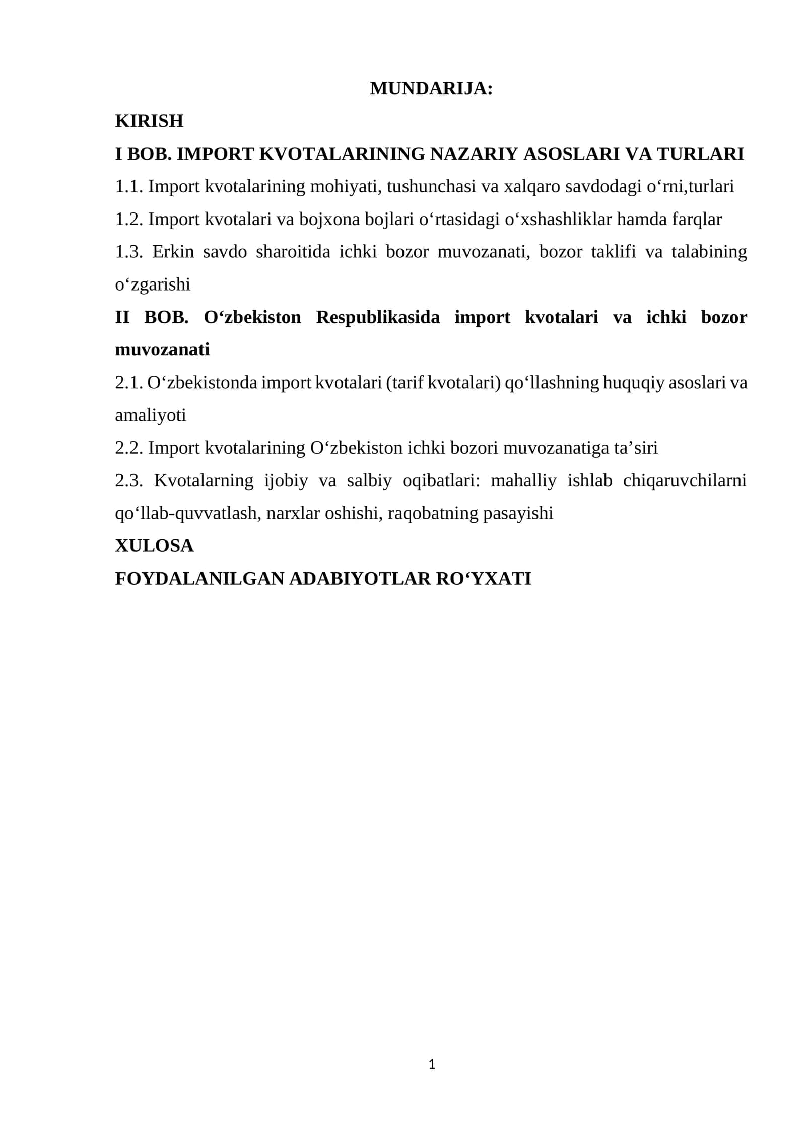 IMPORT KVOTALARINING NAZARIY ASOSLARI VA TURLARI