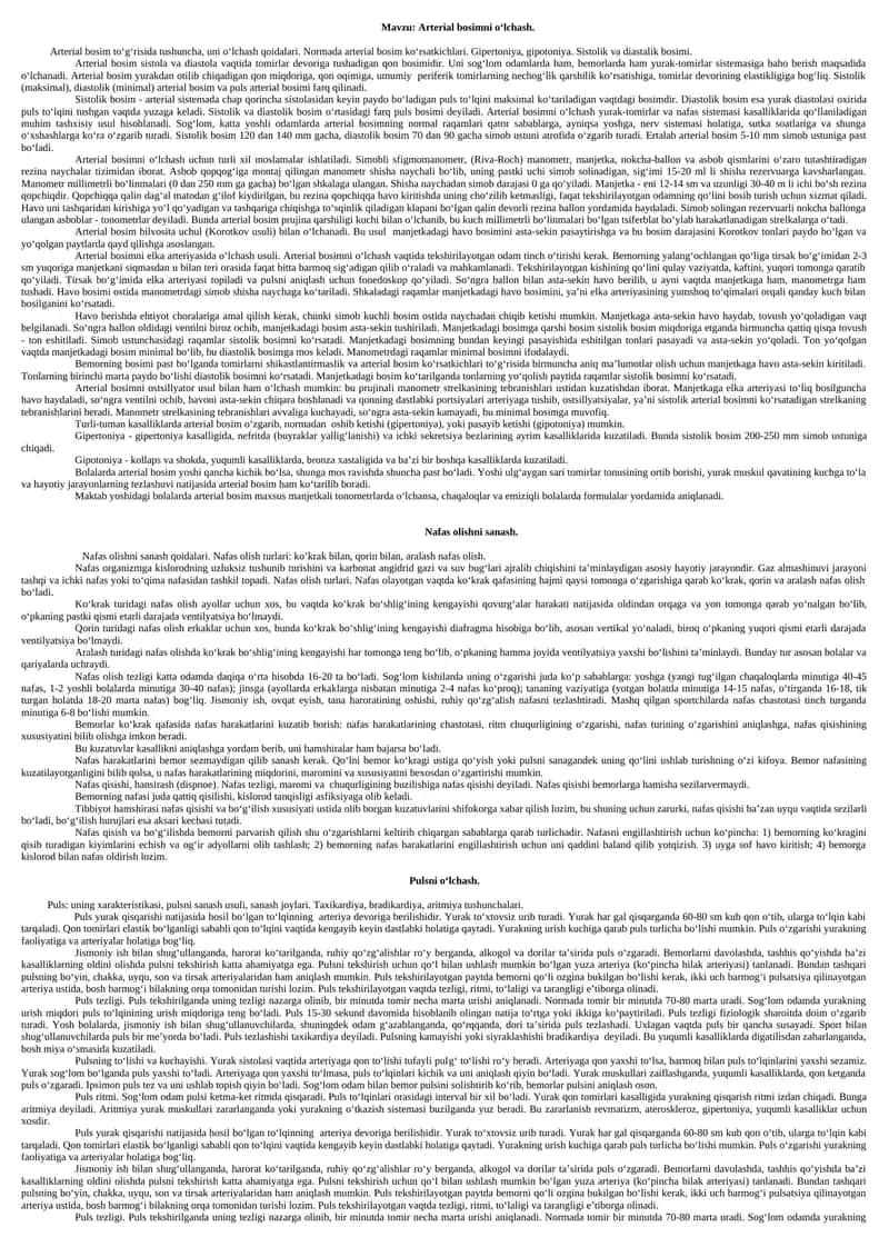 Arterial bosimni o‘lchash