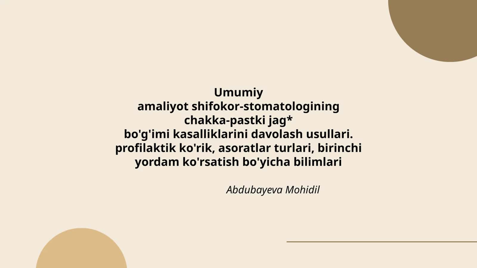 Umumiyamaliyot shifokor-stomatologining chakka-pastki jag* bo'g'imi kasalliklarini davolash usullari