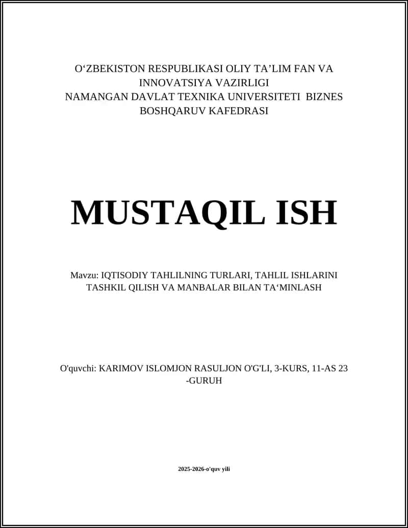 IQTISODIY TAHLILNING TURLARI