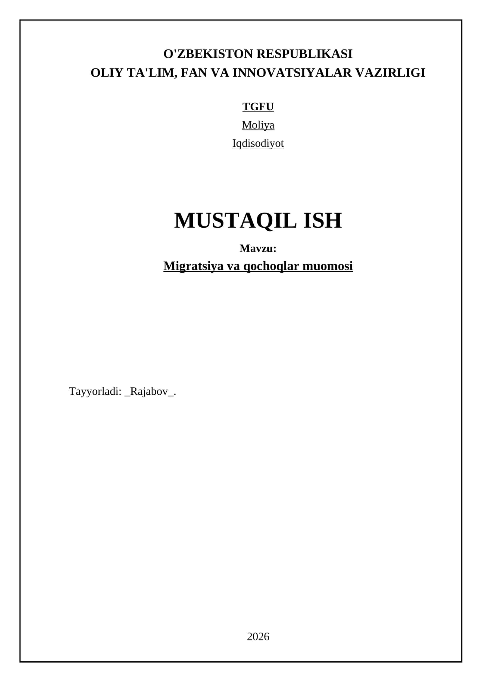 Migratsiya va qochoqlar muomosi