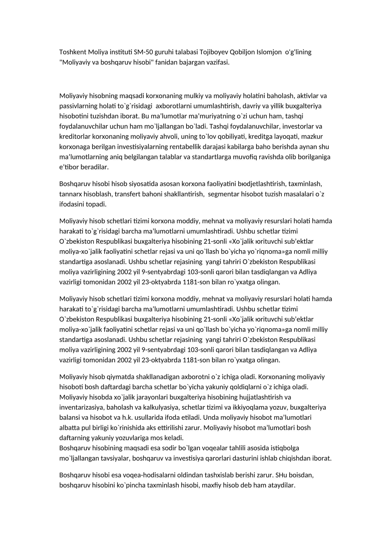 Moliyaviy va boshqaruv hisobi