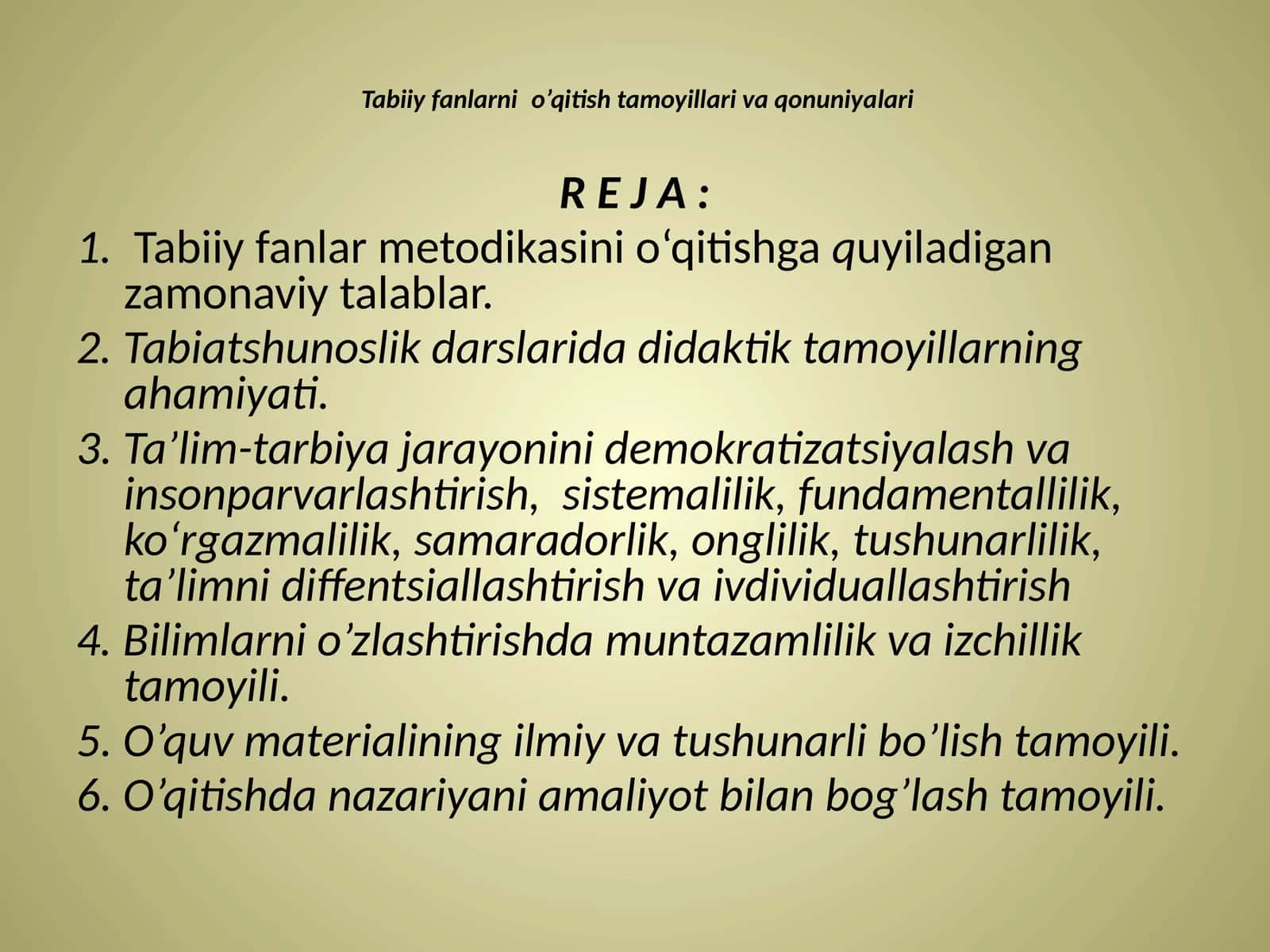 Tabiiy fanlar metodikasi