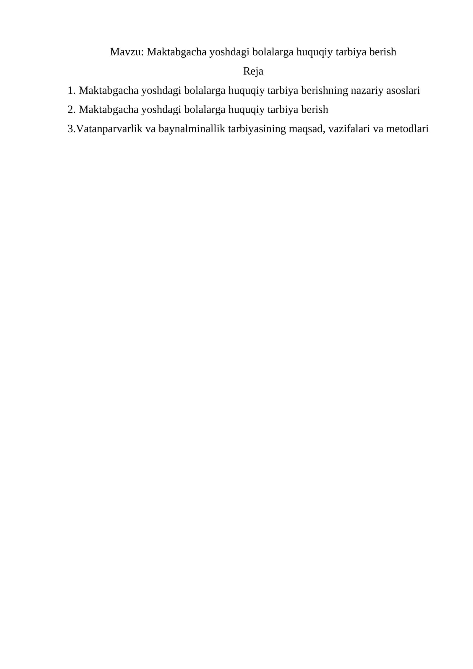 Maktabgacha yoshdagi bolalarga huquqiy tarbiya berish