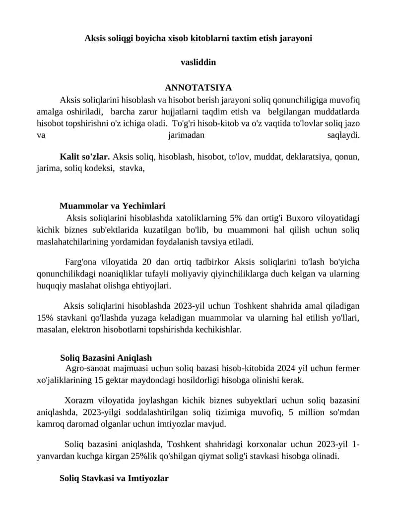 Aksis soliqlarini hisoblash jarayoni