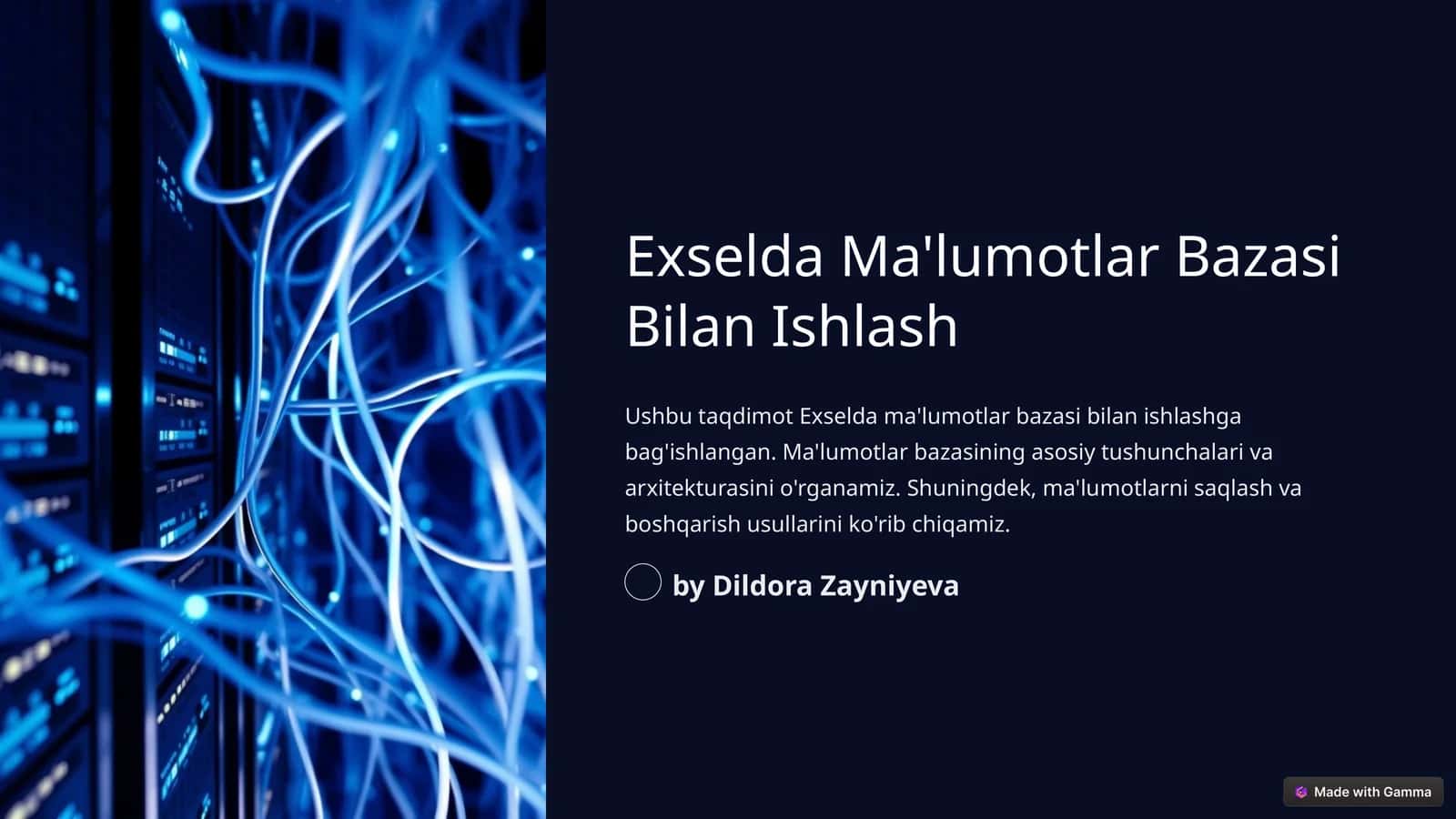 Exselda Ma'lumotlar Bazasi Bilan Ishlash