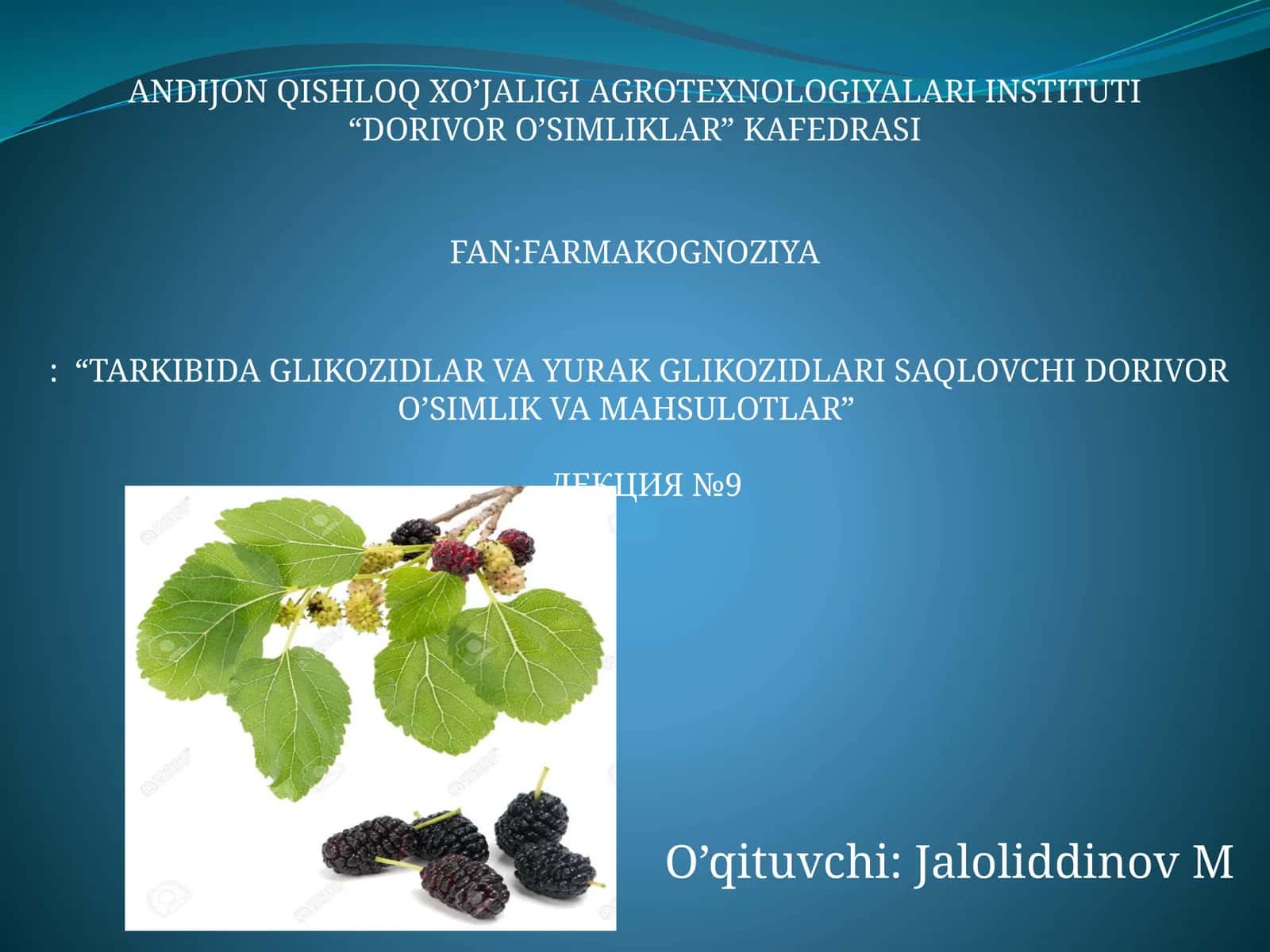 TARKIBIDA GLIKOZIDLAR VA YURAK GLIKOZIDLARI SAQLOVCHI DORIVOR O’SIMLIK VA MAHSULOTLAR