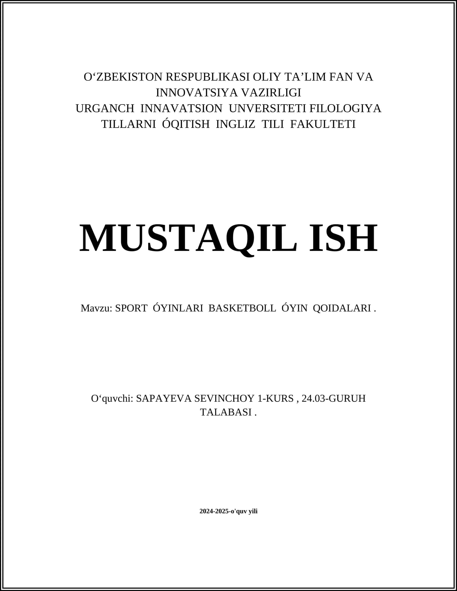 SPORT ÓYINLARI BASKETBOLL ÓYIN QOIDALARI
