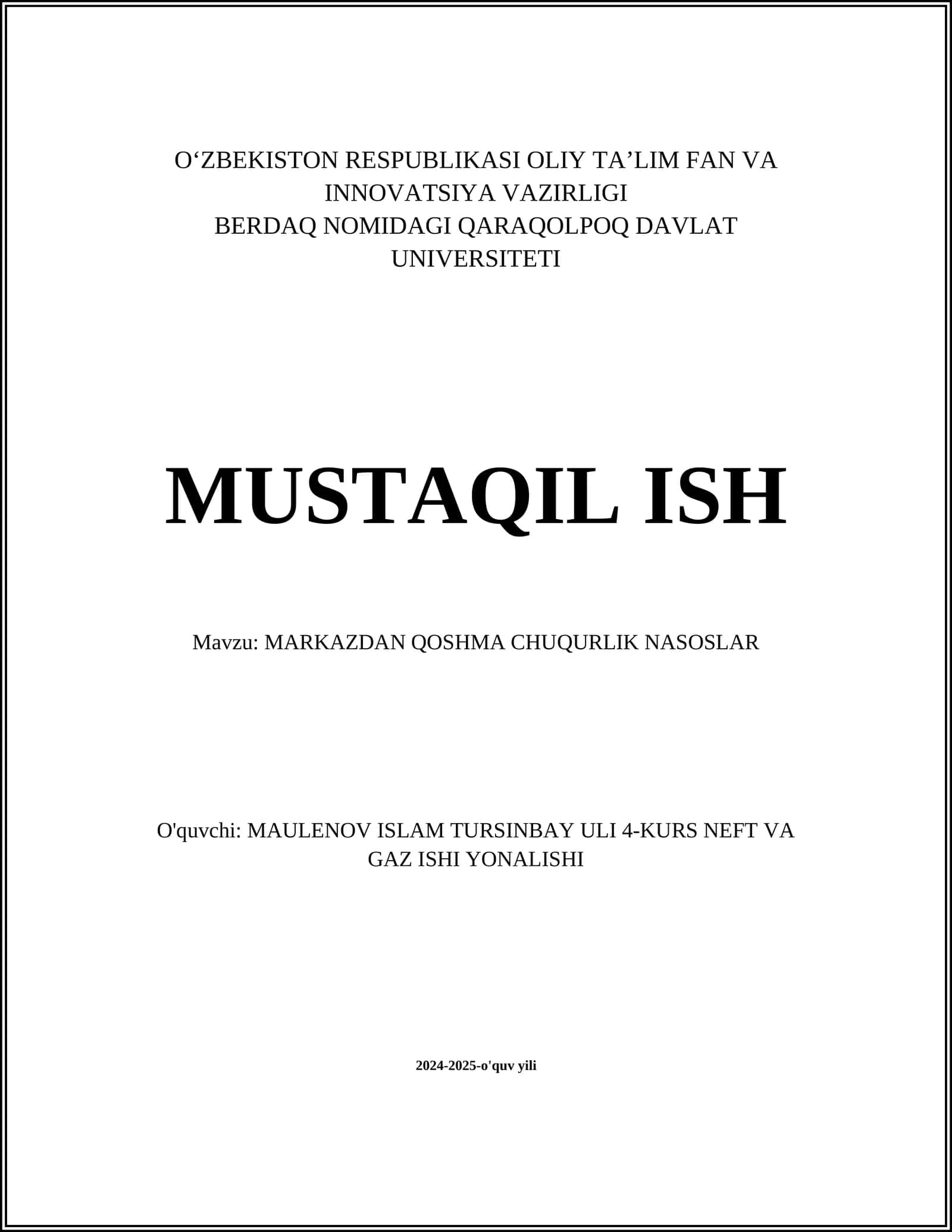 MARKAZDAN QOSHMA CHUQURLIK NASOSLAR