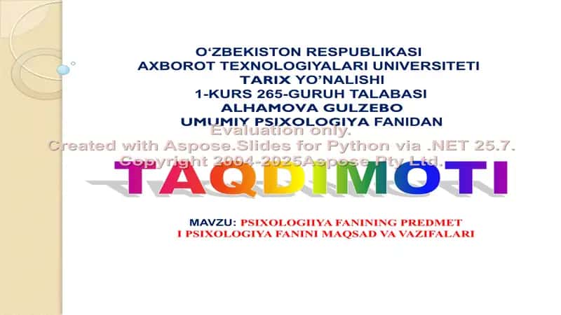 Psixologiya fani haqida taqdimot