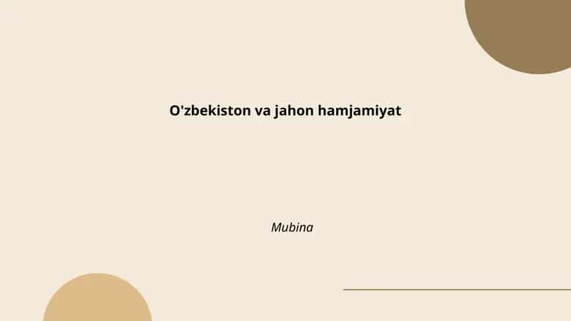 O'zbekiston va jahon hamjamiyat