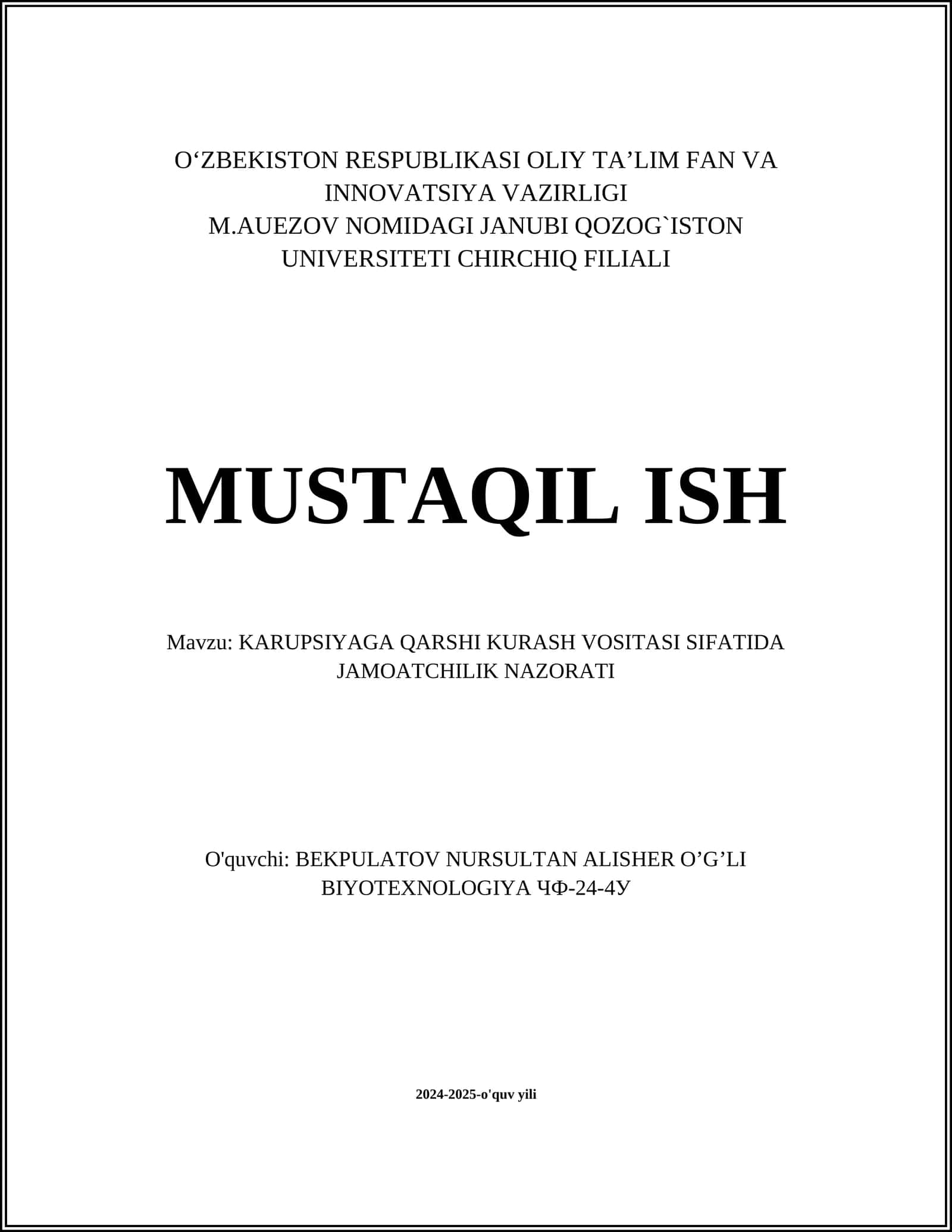 KARUPSIYAGA QARSHI KURASH VOSITASI SIFATIDA JAMOATCHILIK NAZORATI