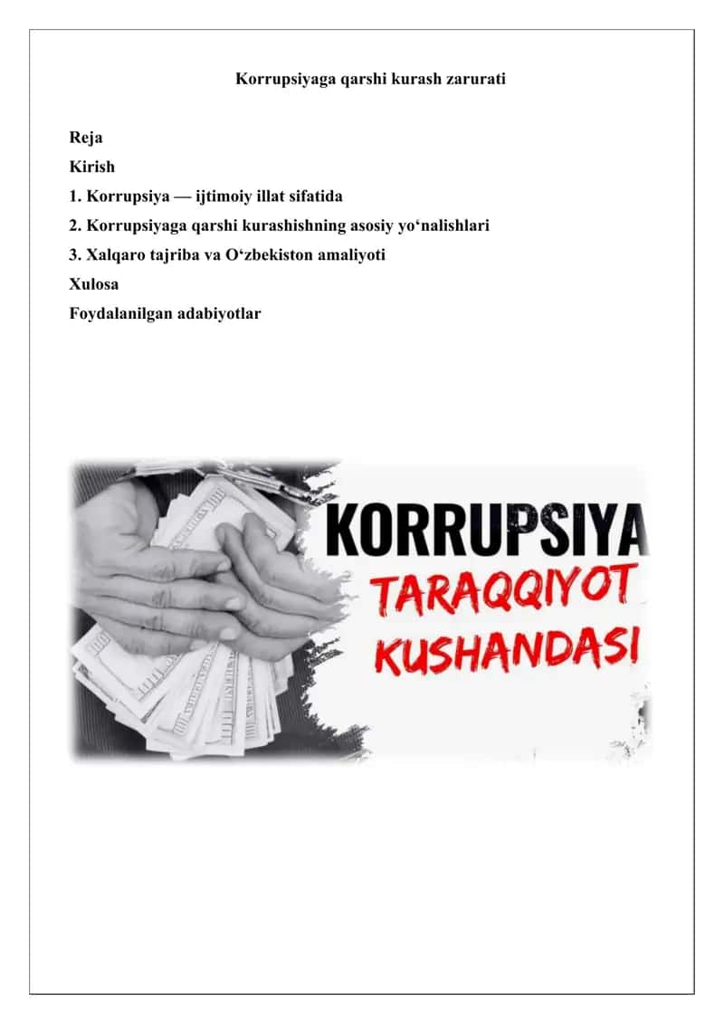 Korrupsiyaga qarshi kurash zarurati