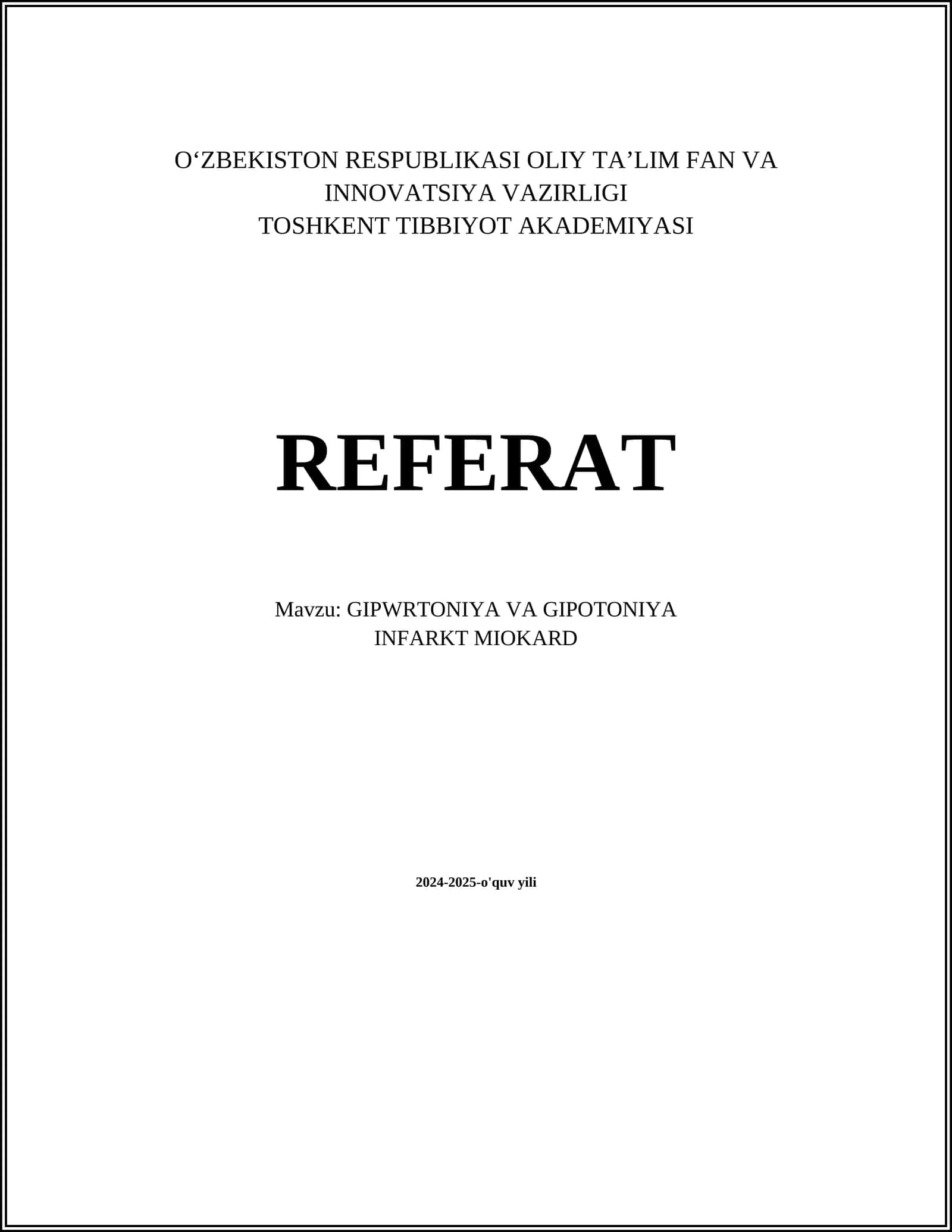 GIPWRTONIYA VA GIPOTONIYA INFARKT MIOKARD REFERAT