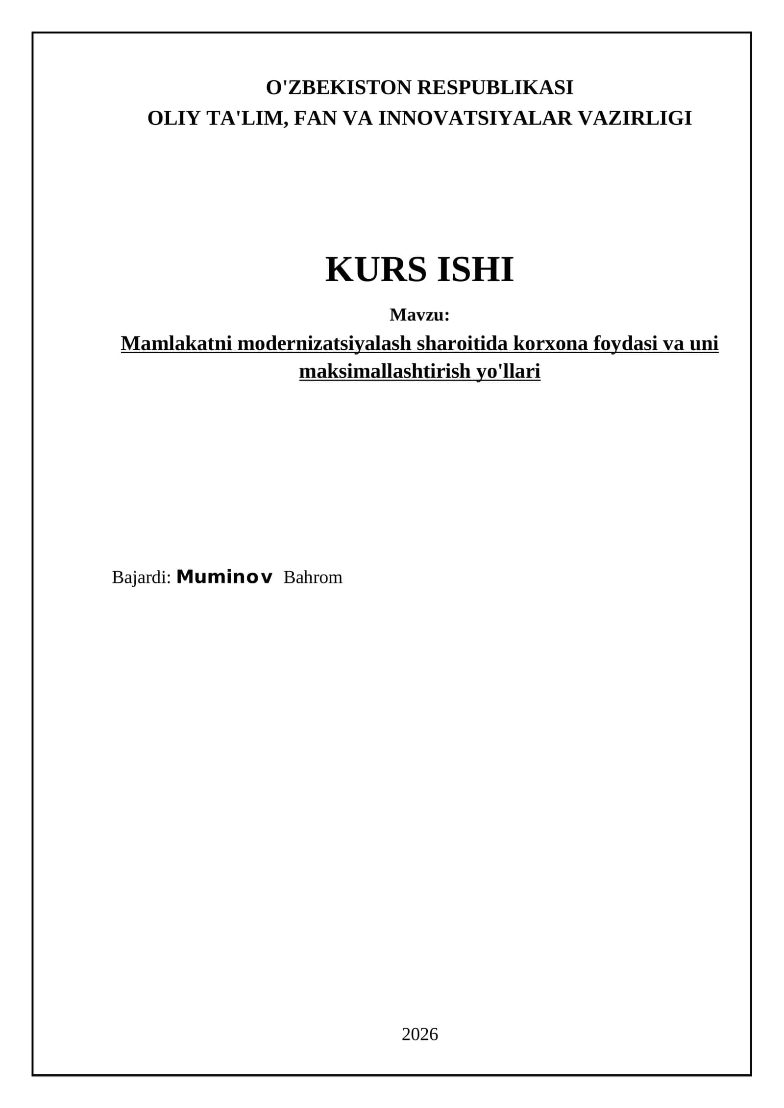 Mamlakatni modernizatsiyalash sharoitida korxona foydasi va uni maksimallashtirish yo'llari