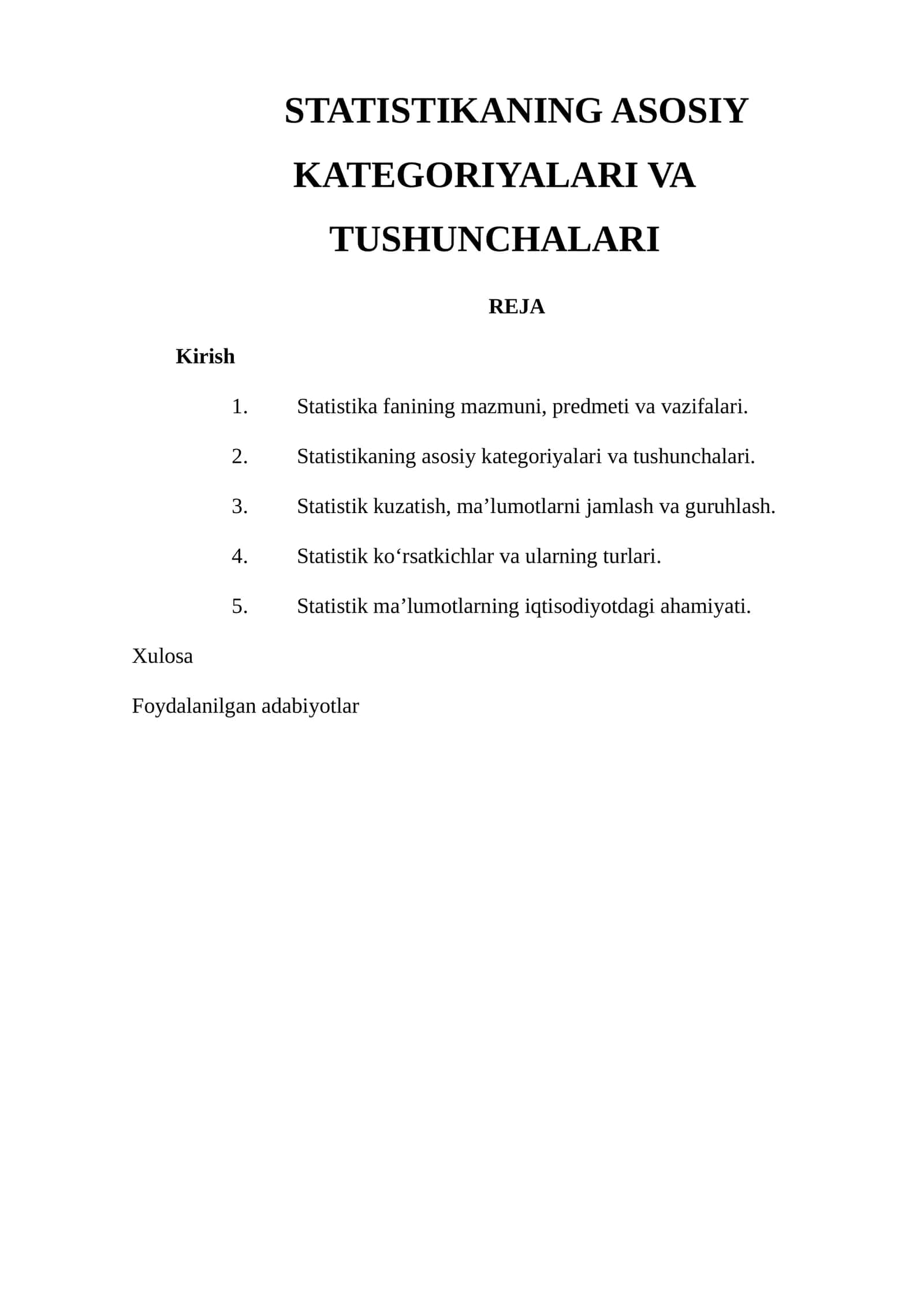 STATISTIKANING ASOSIY KATEGORIYALARI VA TUSHUNCHALARI