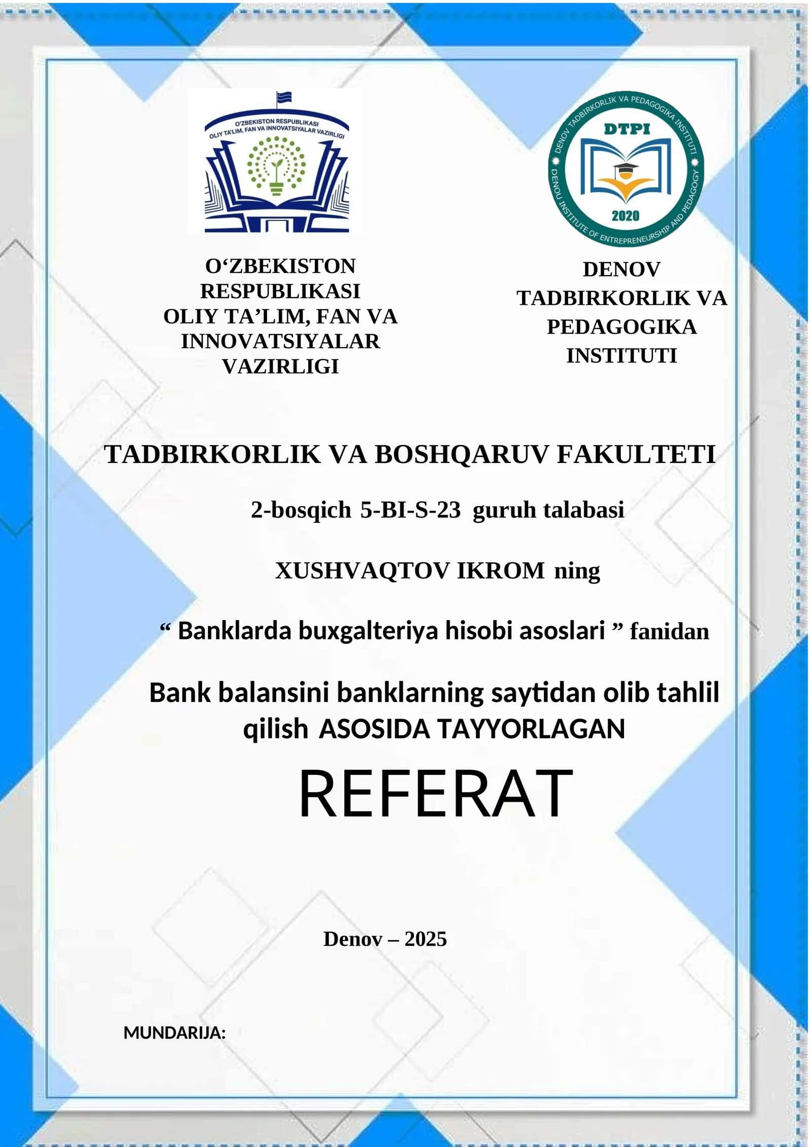 Banklarda buxgalteriya hisobi asoslari