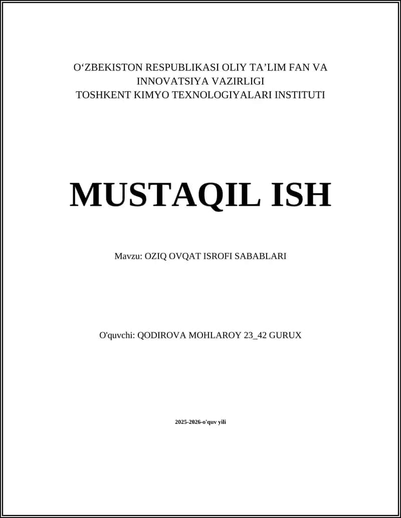 OZIQ OVQAT ISROFI SABABLARI