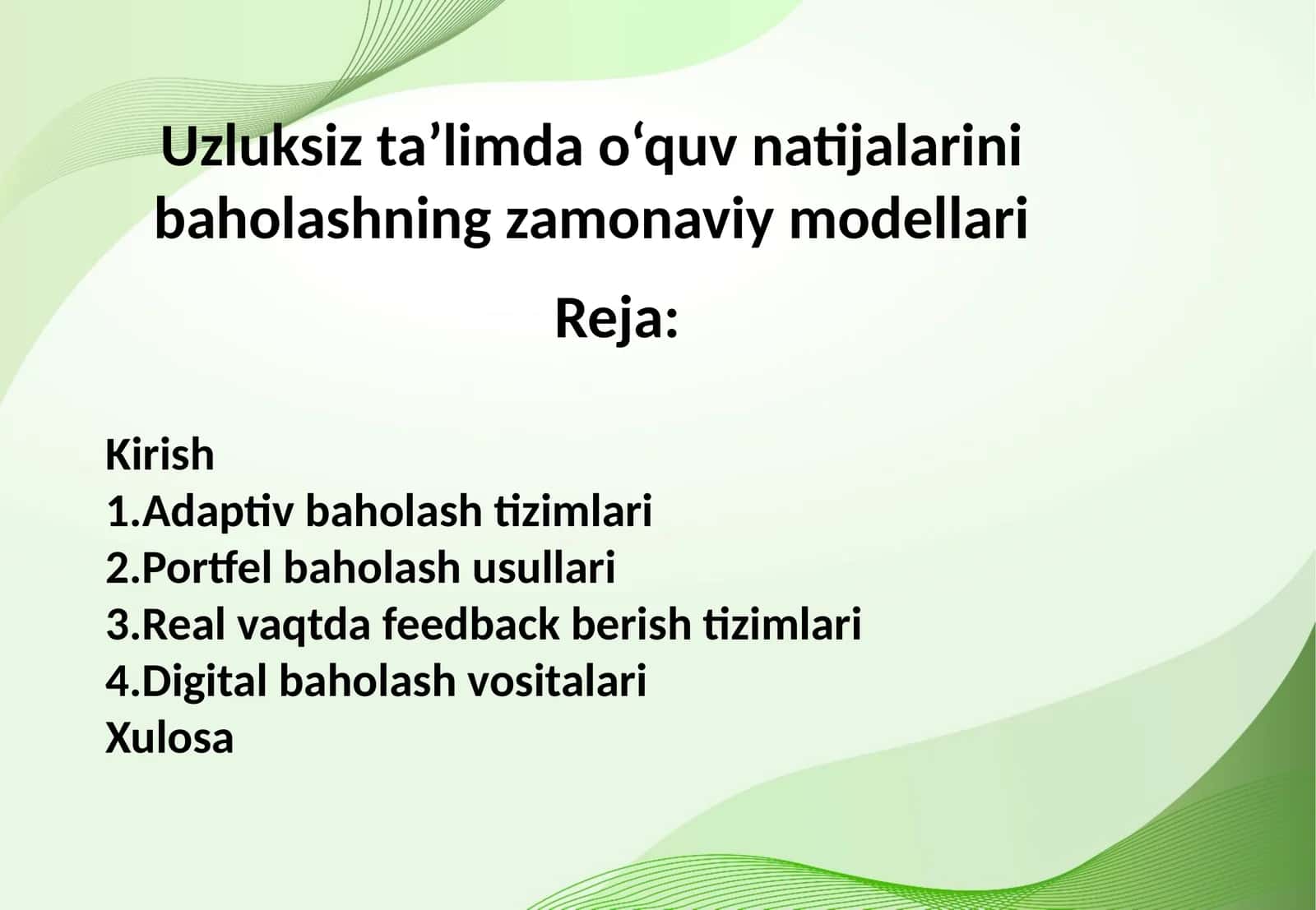 Uzluksiz ta’limda o‘quv natijalarini baholashning zamonaviy modellari