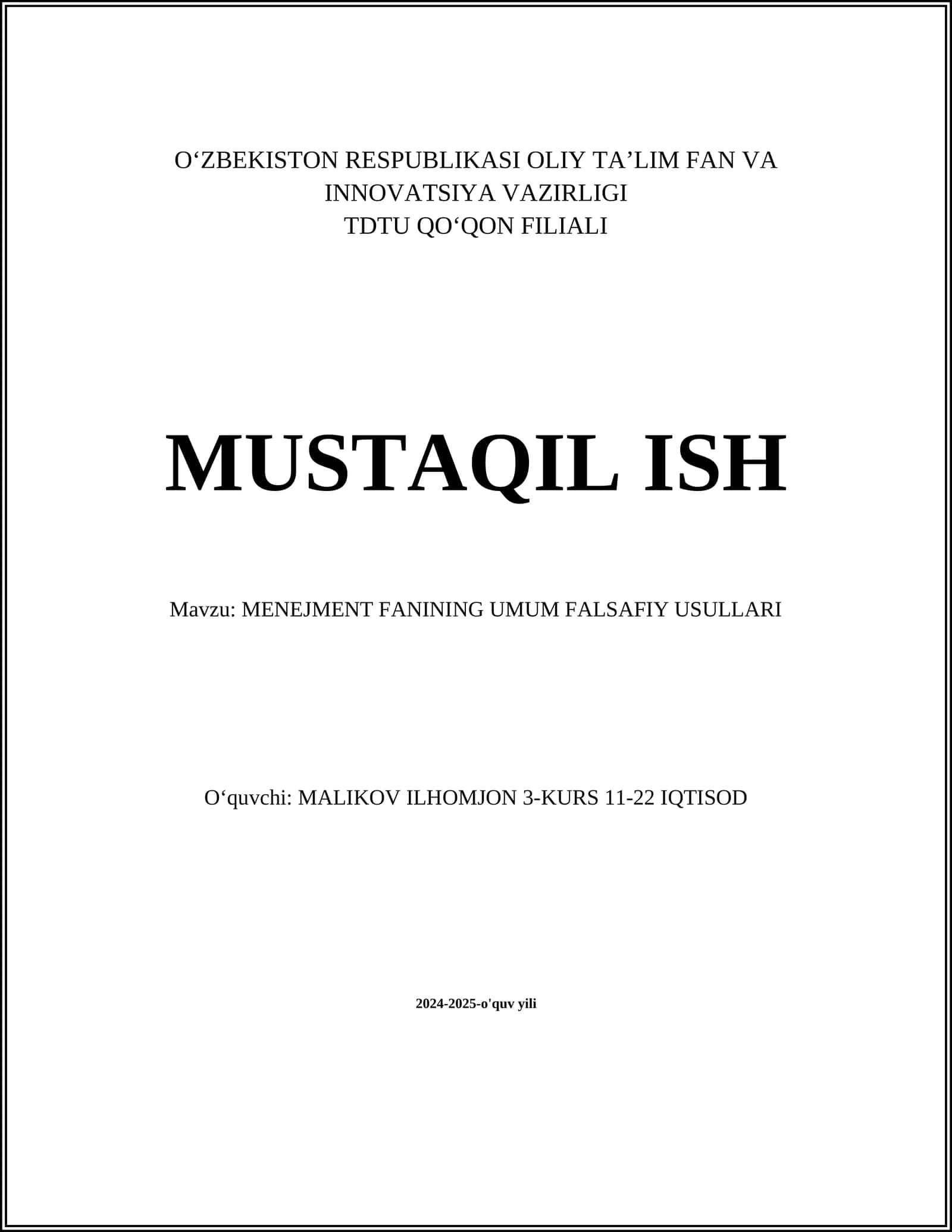 MENEJMENT FANINING UMUM FALSAFIY USULLARI