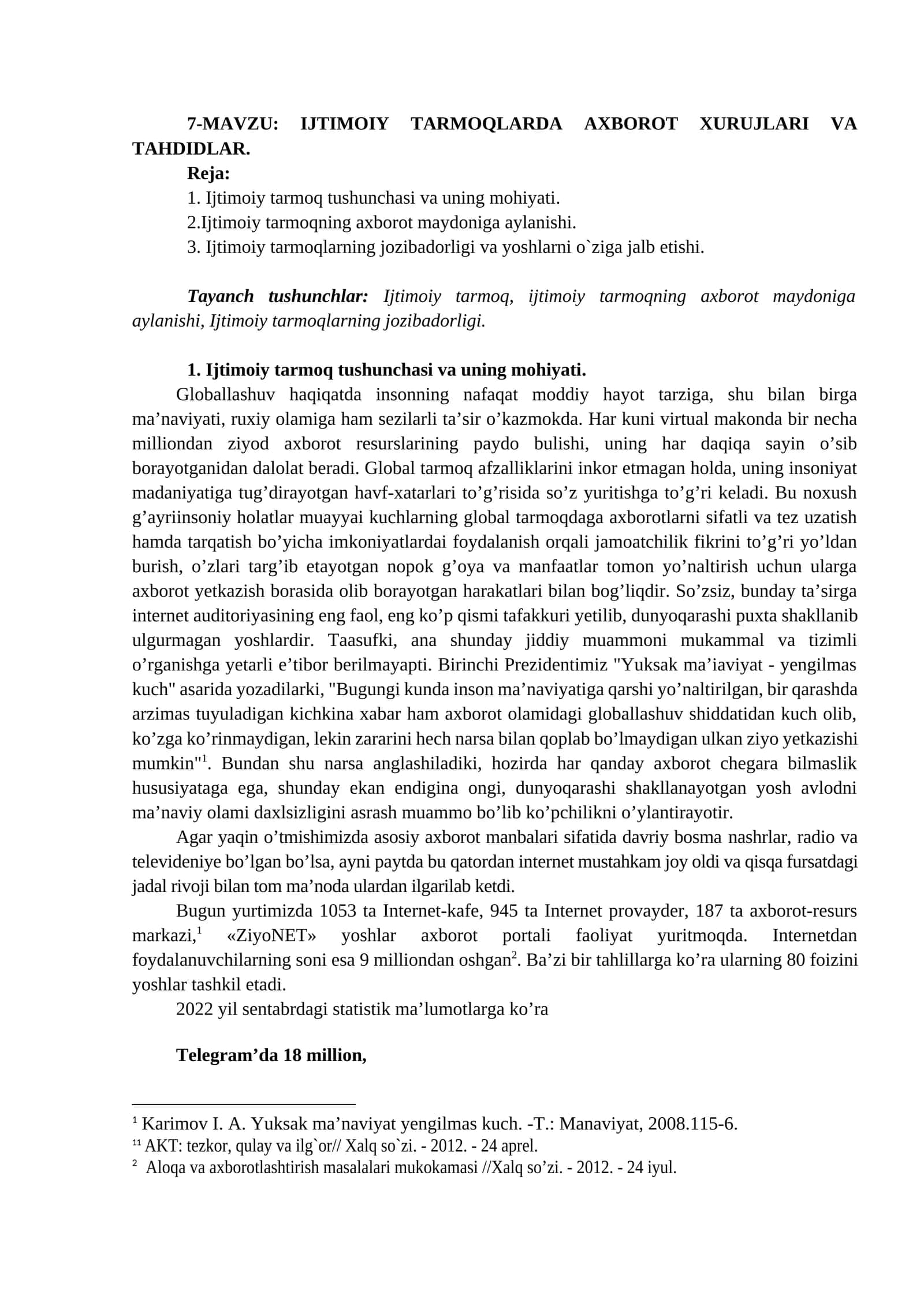 Ijtimoiy tarmoqlar axborot xurujlari va tahdidlar
