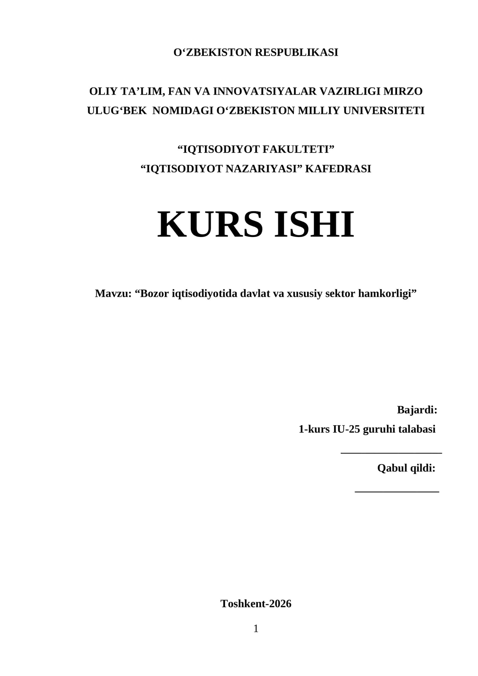 Bozor iqtisodiyotida davlat va xususiy sektor hamkorligi