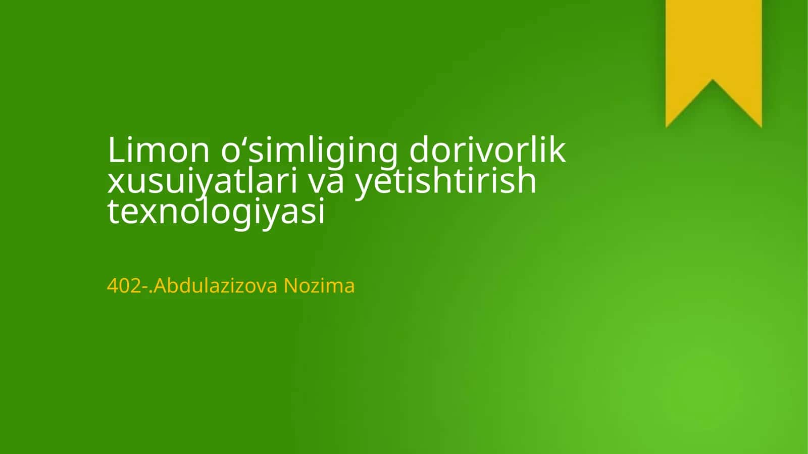 Limon oʻsimliging dorivorlik xusuiyatlari va yetishtirish texnologiyasi
