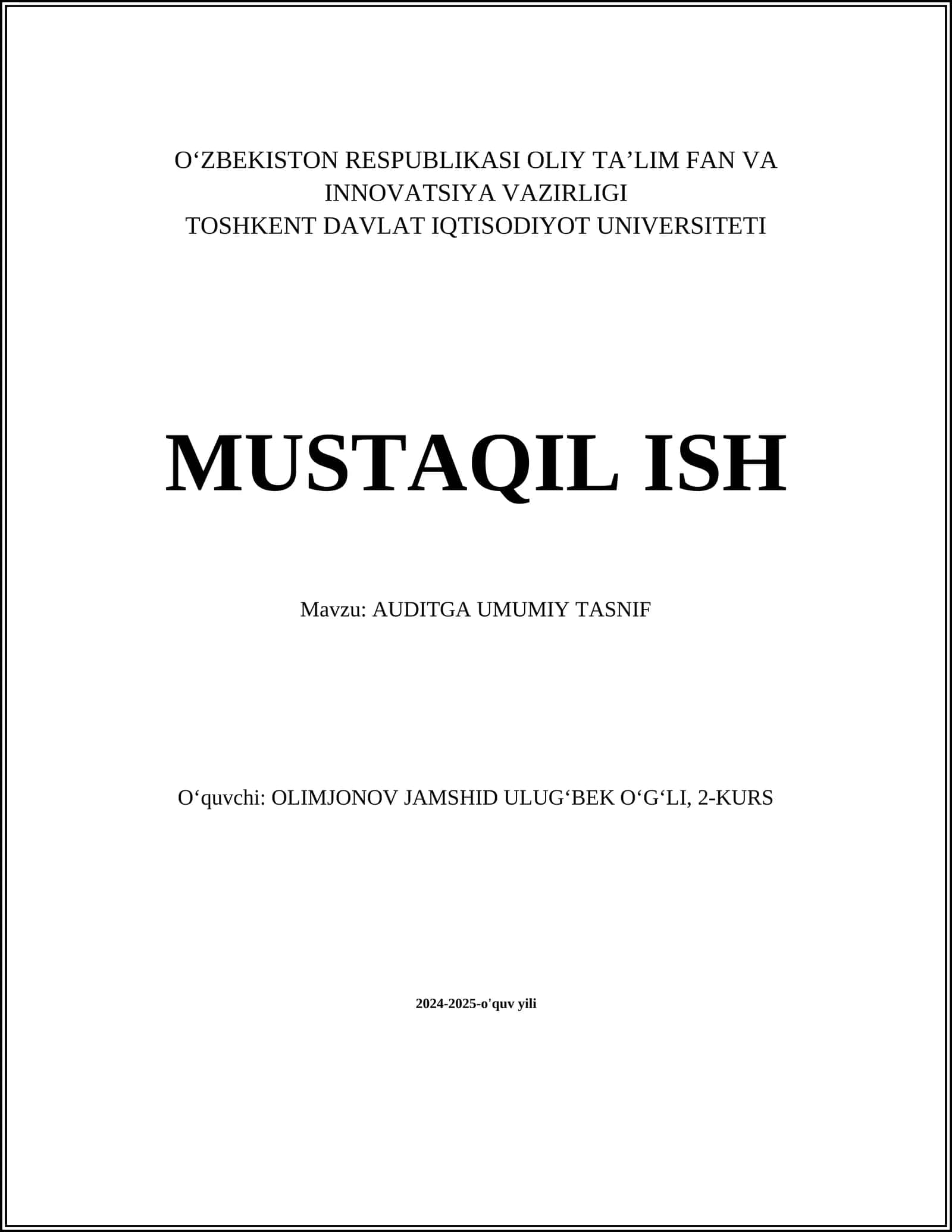 AUDITGA UMUMIY TASNIF