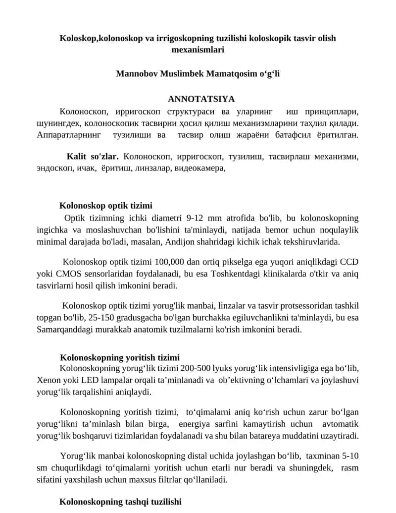 Kolonoskop optik tizimi