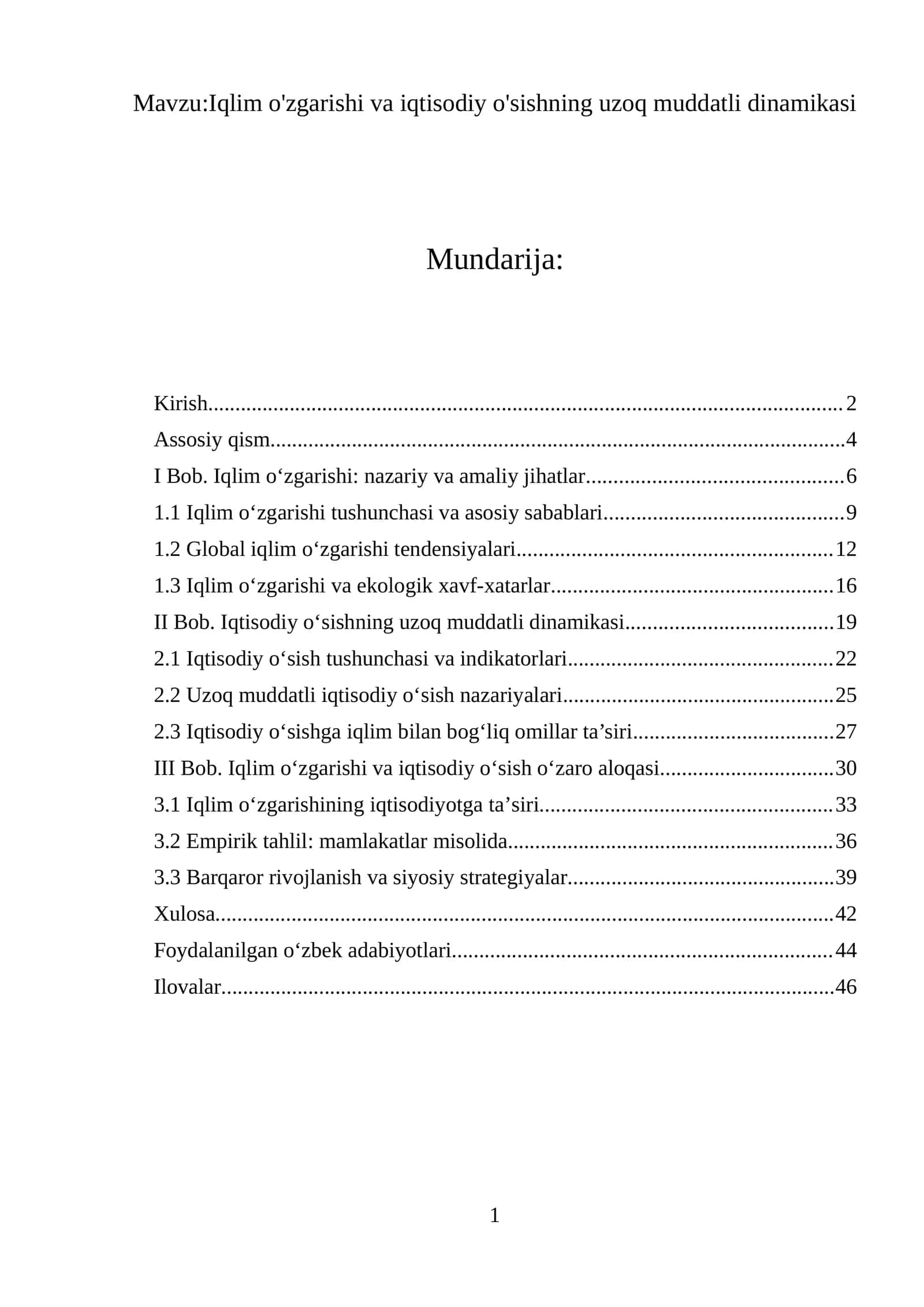 Iqlim o'zgarishi va iqtisodiy o'sishning uzoq muddatli dinamikasi