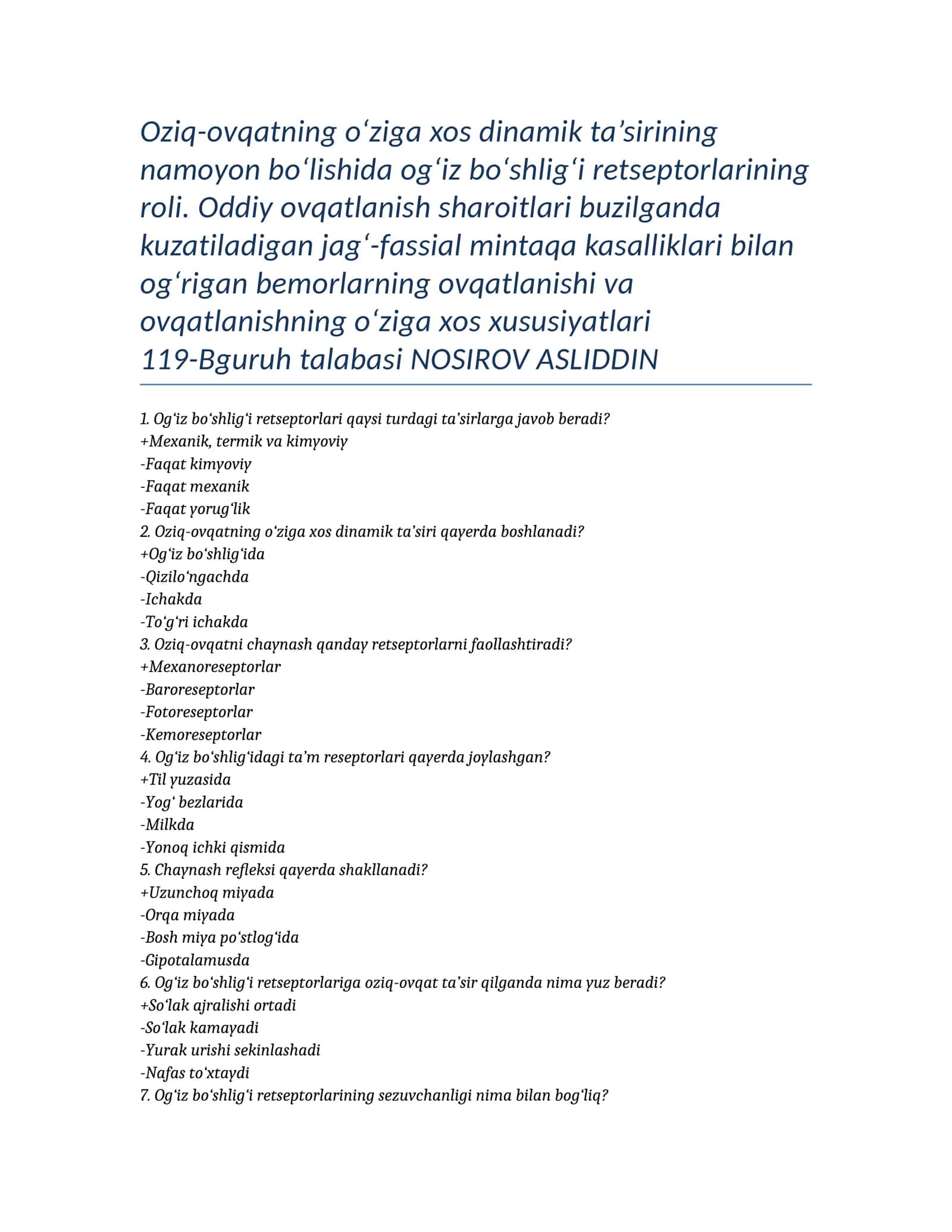 Og‘iz bo‘shlig‘i retseptorlari