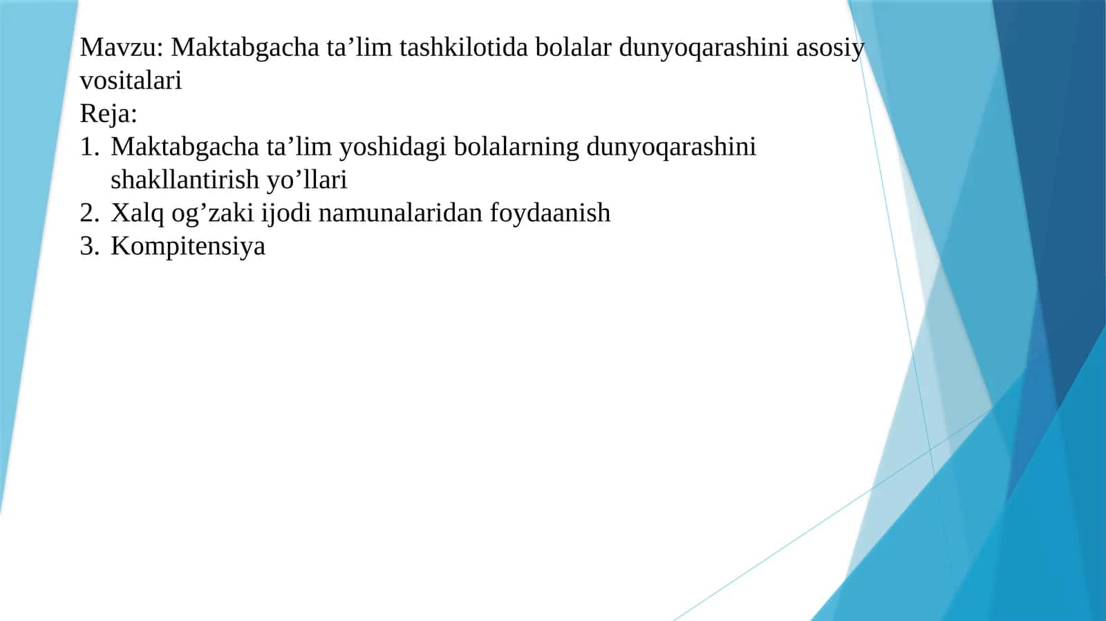 Maktabgacha taʼlim tashkilotida bolalar dunyoqarashini asosiy vositalari