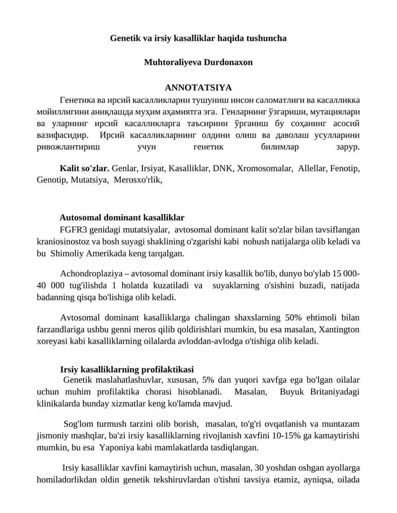Genetik va irsiy kasalliklar haqida tushuncha