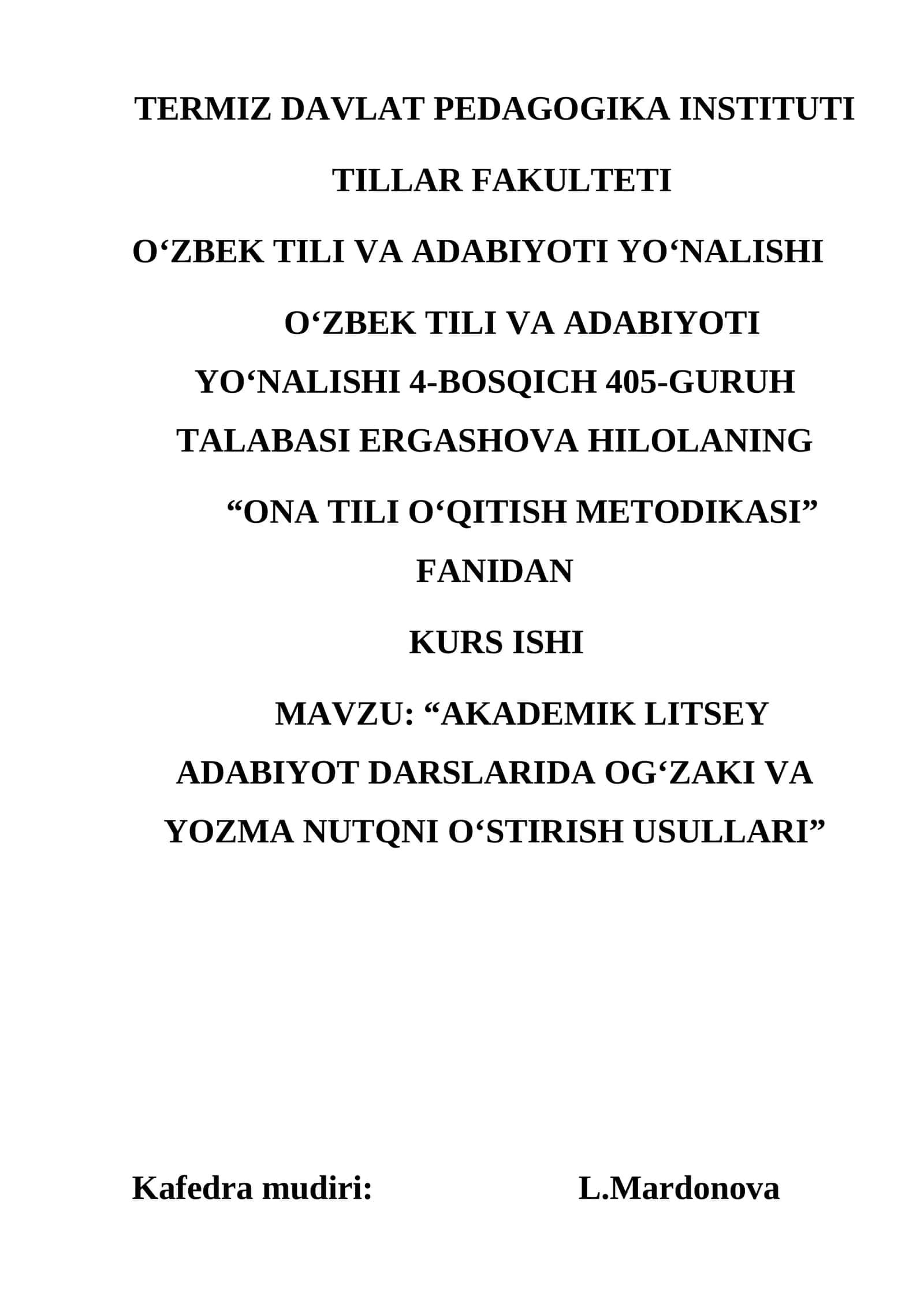 O‘zbek tili va adabiyoti yo‘nalishi kurs ishi