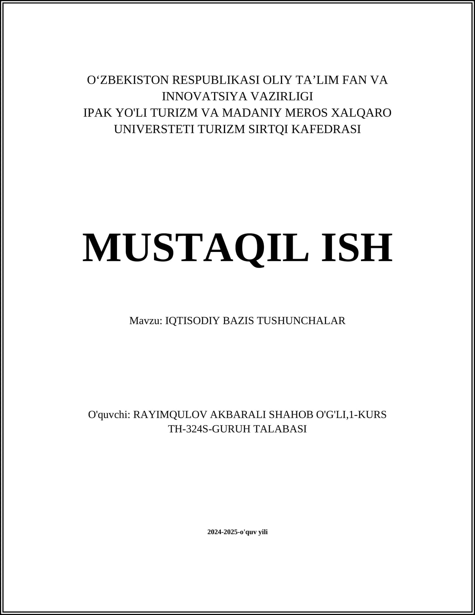 IQTISODIY BAZIS TUSHUNCHALAR