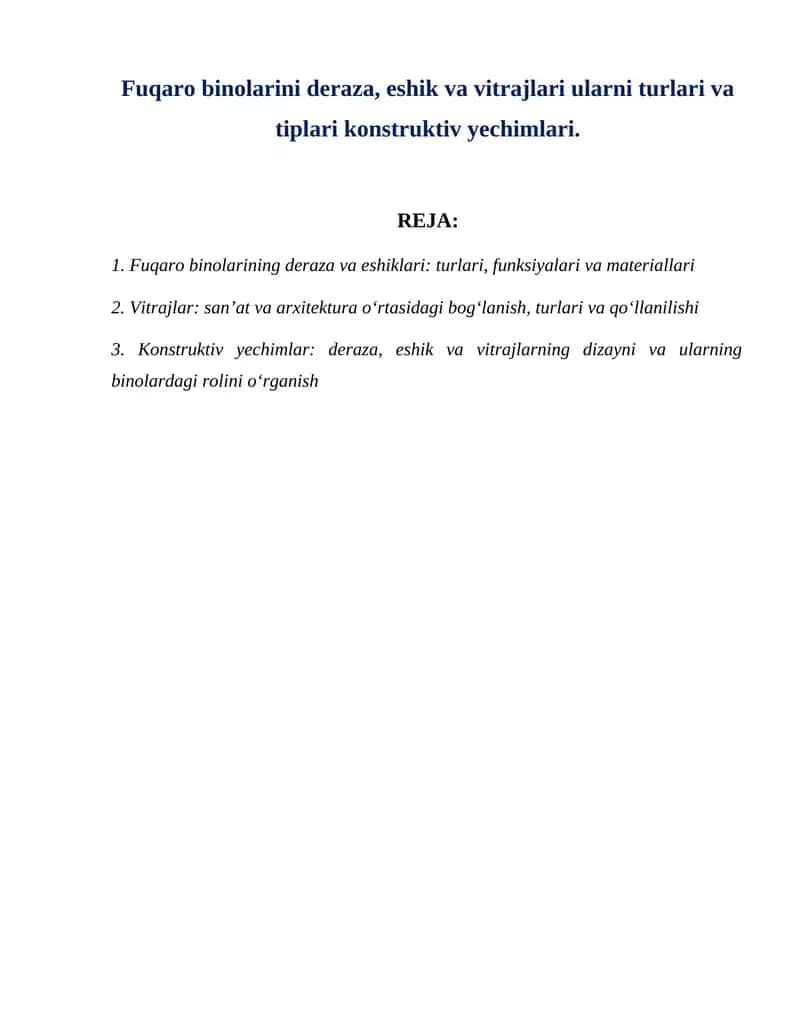 Fuqaro binolarining deraza va eshiklari
