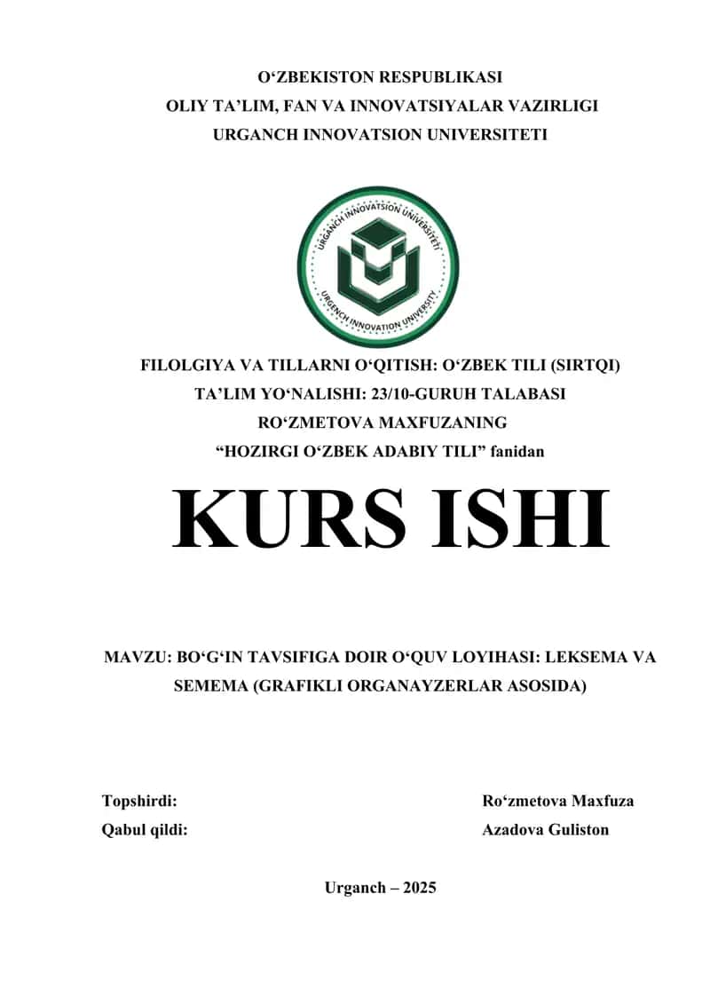 BO‘G‘IN TAVSIFIGA DOIR O‘QUV LOYIHASI LEKSEMA VA SEMEMA (GRAFIKLI ORGANAYZERLAR ASOSIDA)