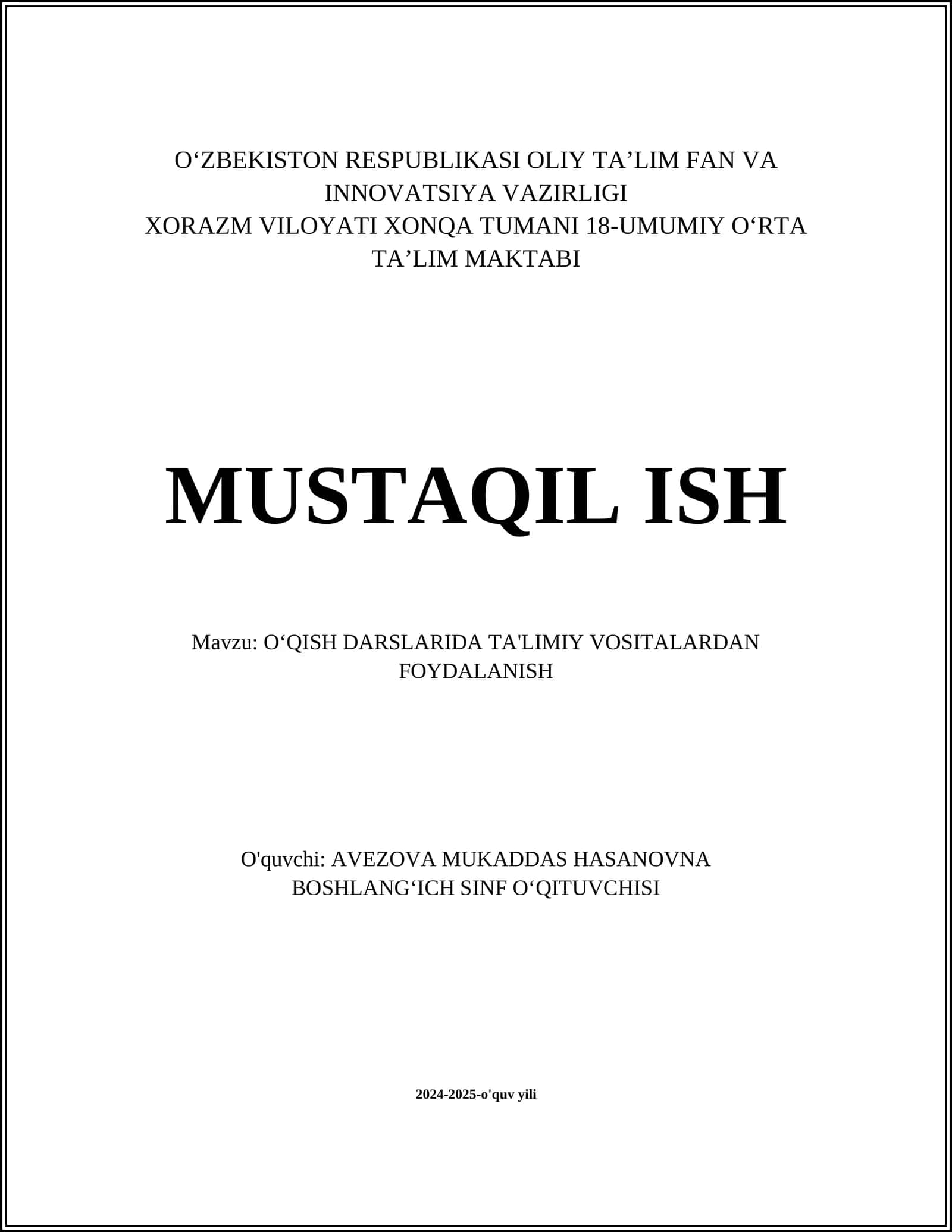 O‘QISH DARSLARIDA TA'LIMIY VOSITALARDAN FOYDALANISH