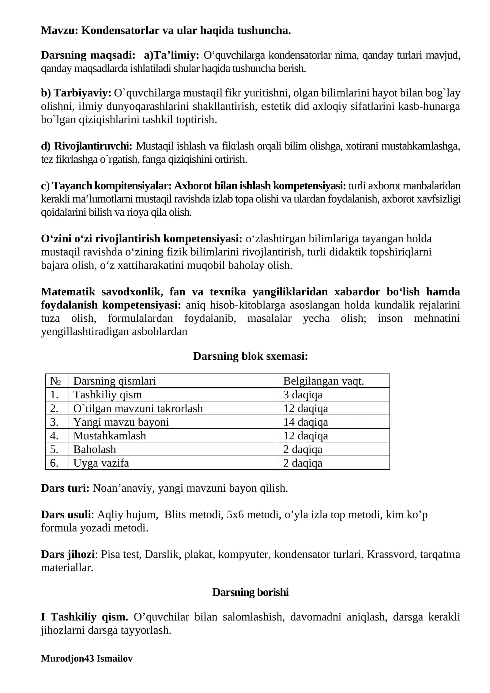 Kondensatorlar va ular haqida tushuncha