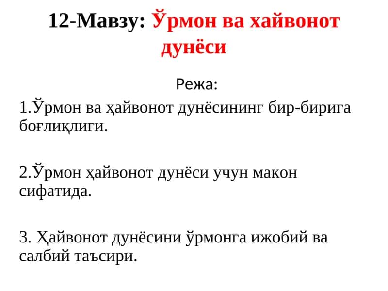 Ўрмон ва хайвонот дунёси