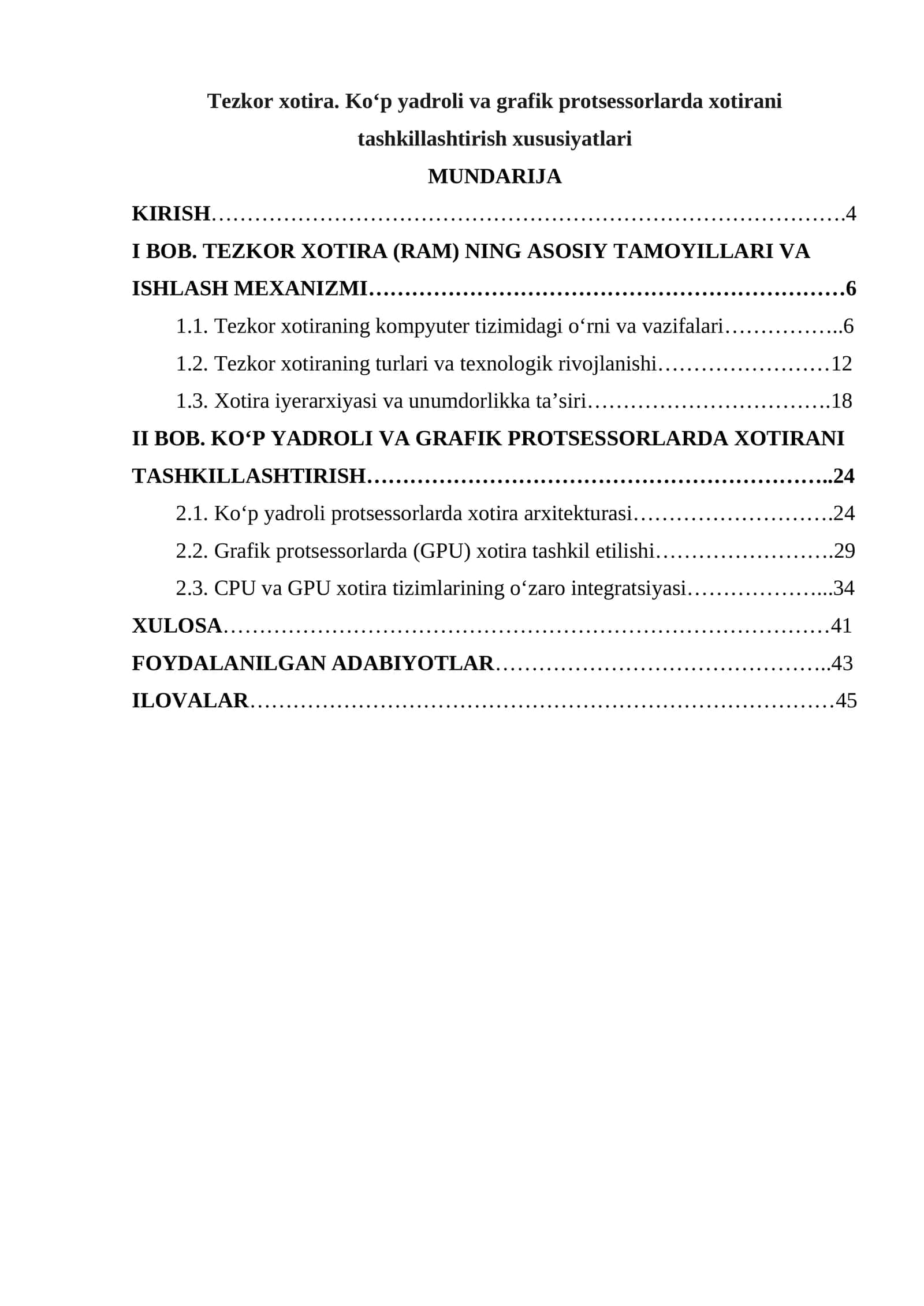 Tezkor xotira. Ko‘p yadroli va grafik protsessorlarda xotirani tashkillashtirish xususiyatlari