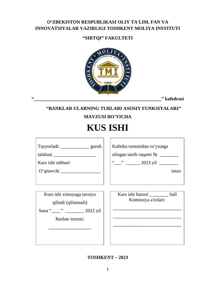 Banklar ularning turlari asosiy funksiyalari