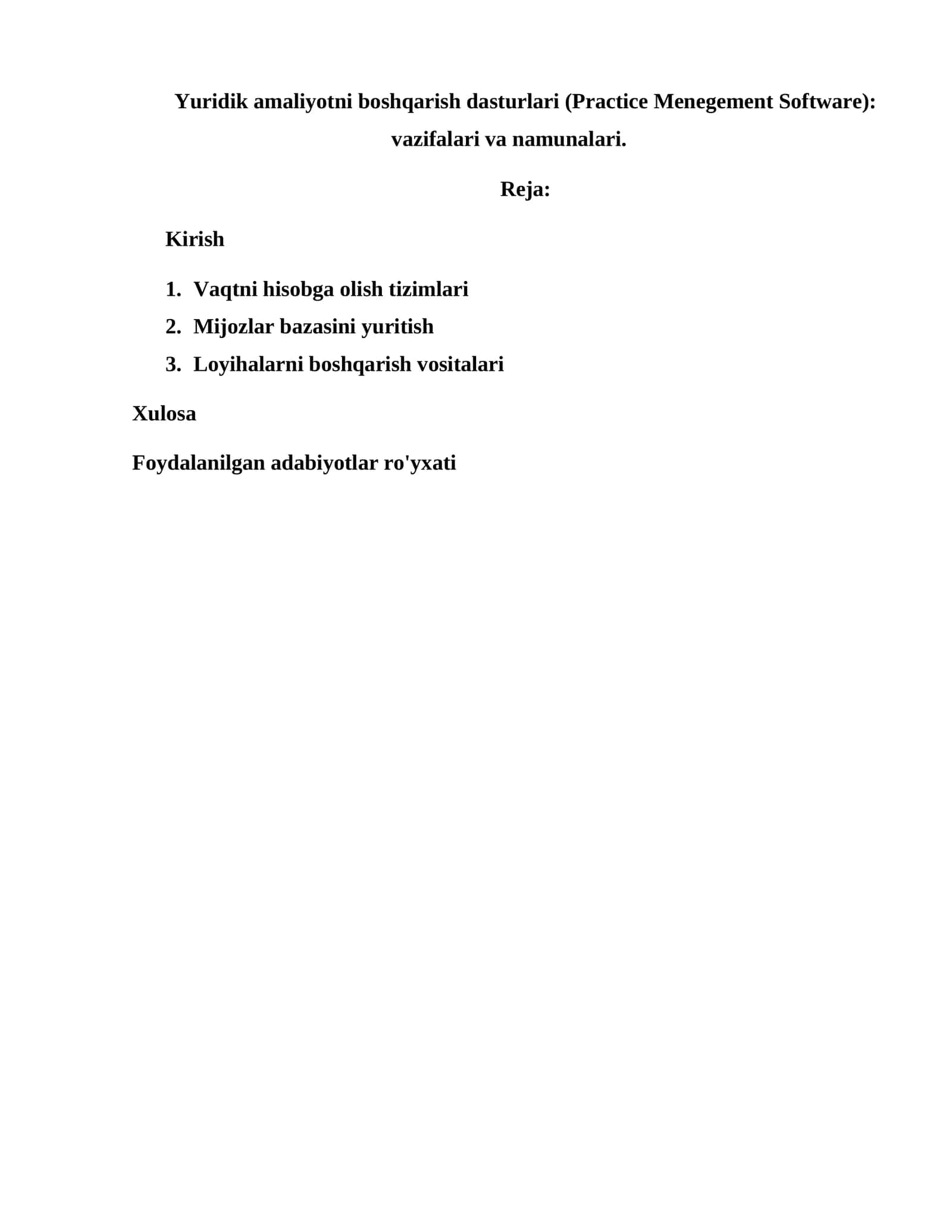 Yuridik amaliyotni boshqarish dasturlari (Practice Menegement Software)