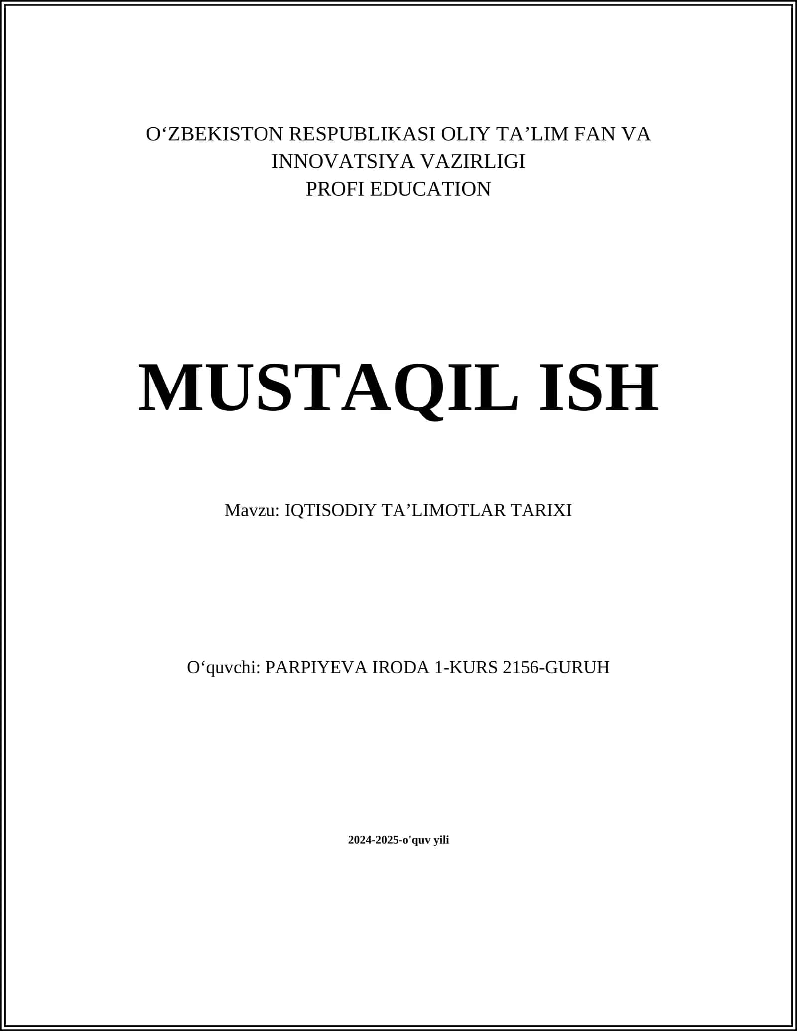 IQTISODIY TA’LIMOTLAR TARIXI