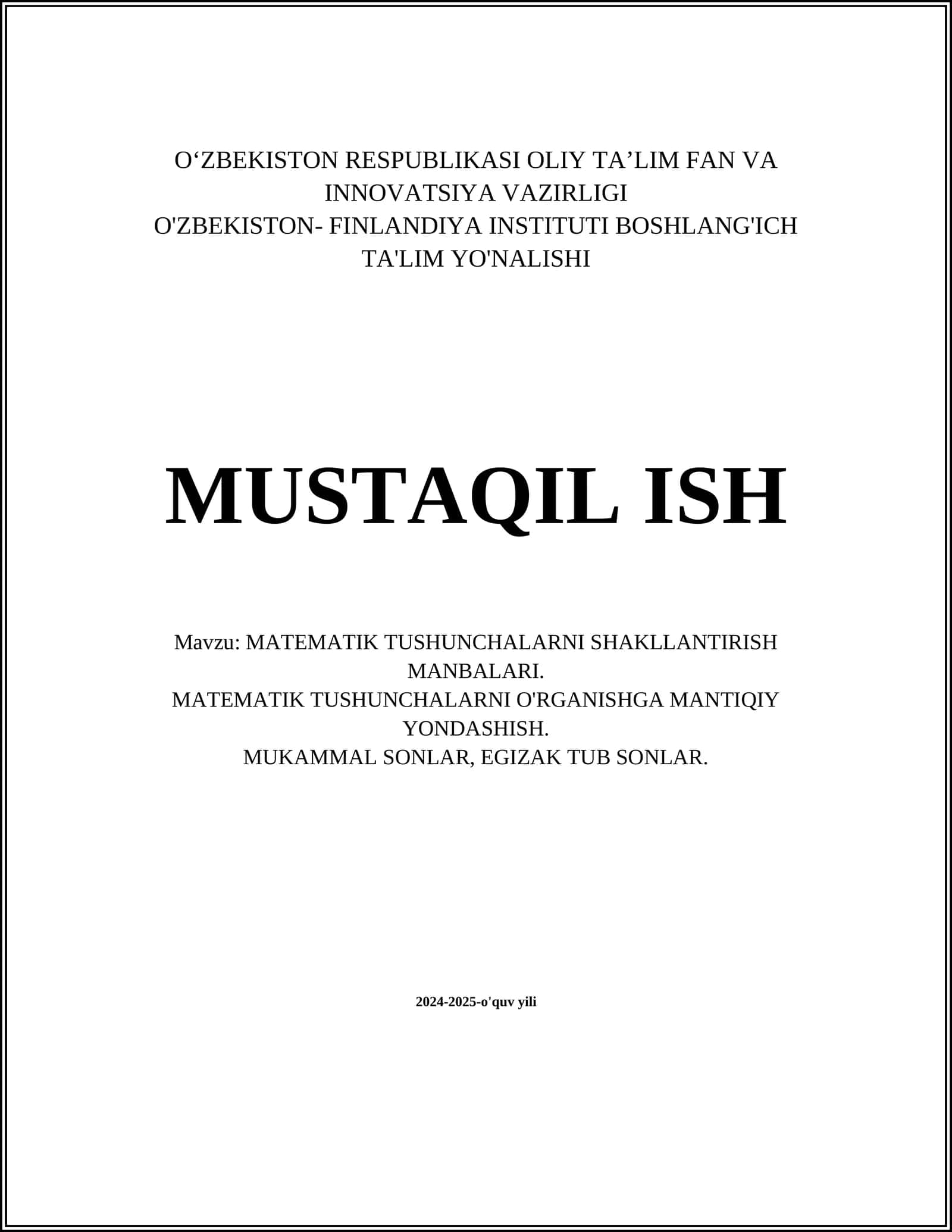 MATEMATIK TUSHUNCHALARNI SHAKLLANTIRISH MANBALARI