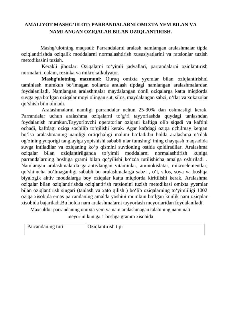 Oziqlantirish mashg‘uloti